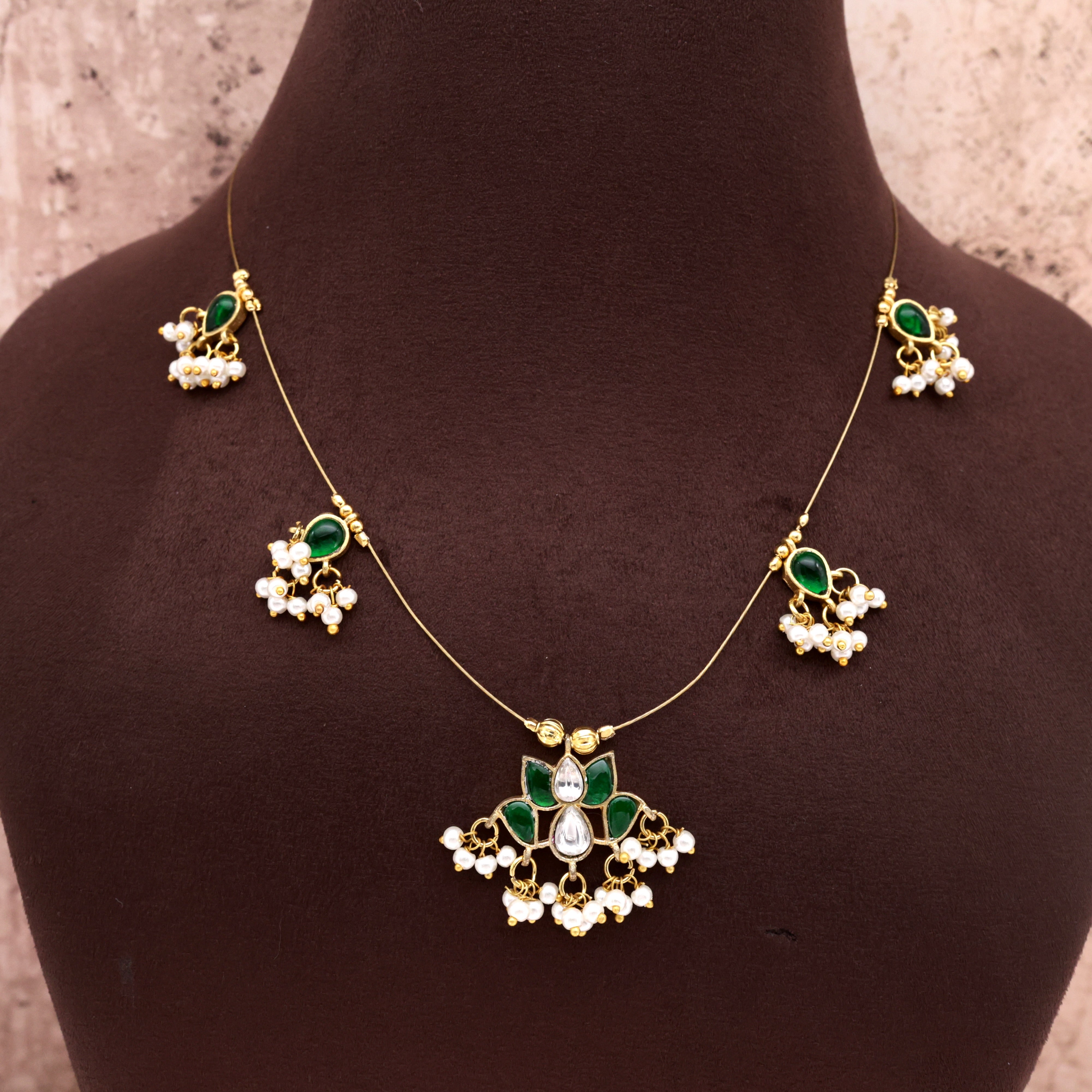Jadau Kundan Lotus Petals Invisible Necklace