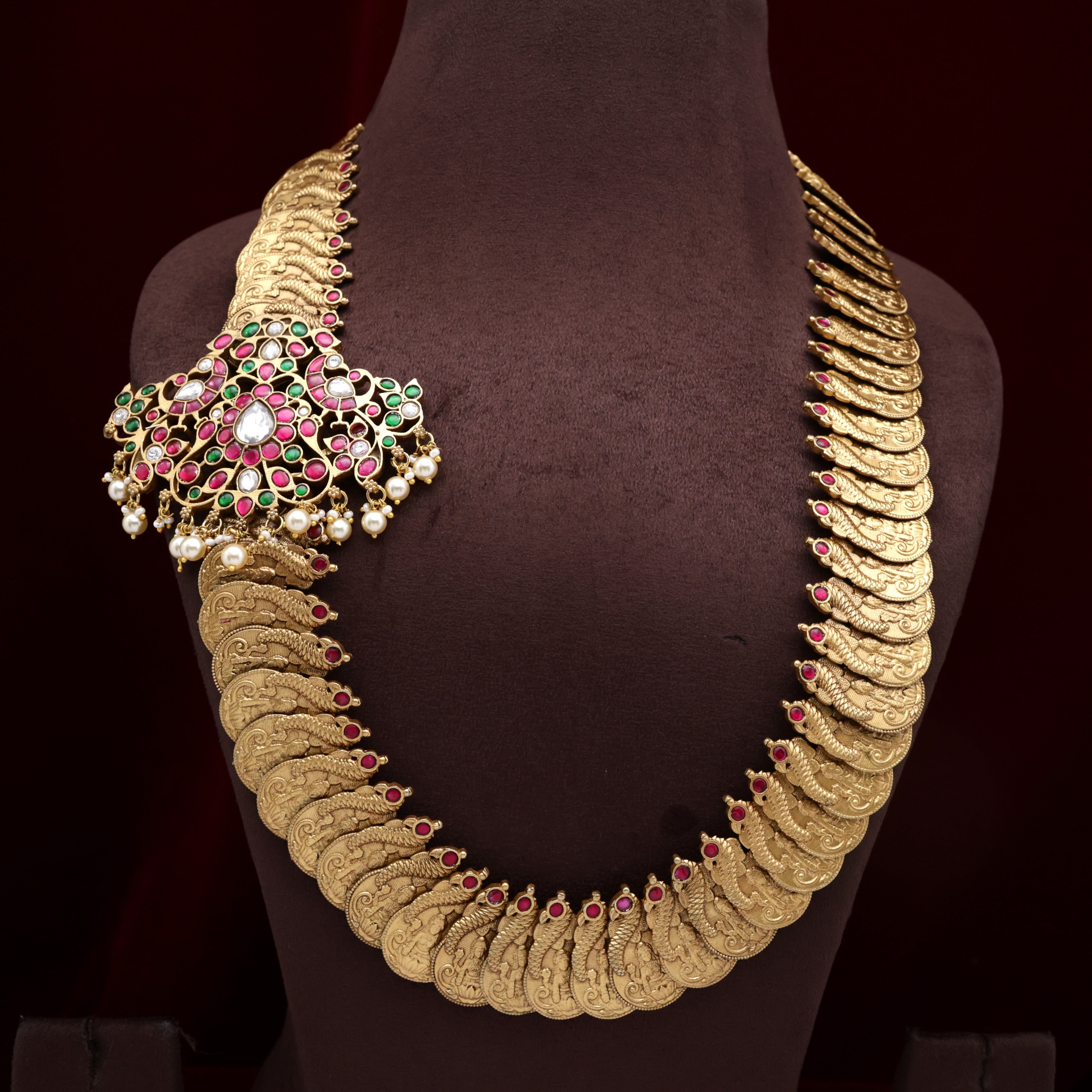 Antique Big Lakshmi Coin Jadau Kundan Mogappu Pendant Bridal Haaram