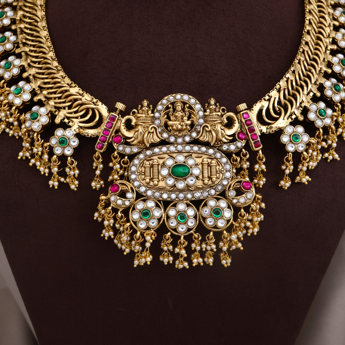 Premium Antique Kemp Kundan 4 in 1 Lakshmi Bridal Necklace Set