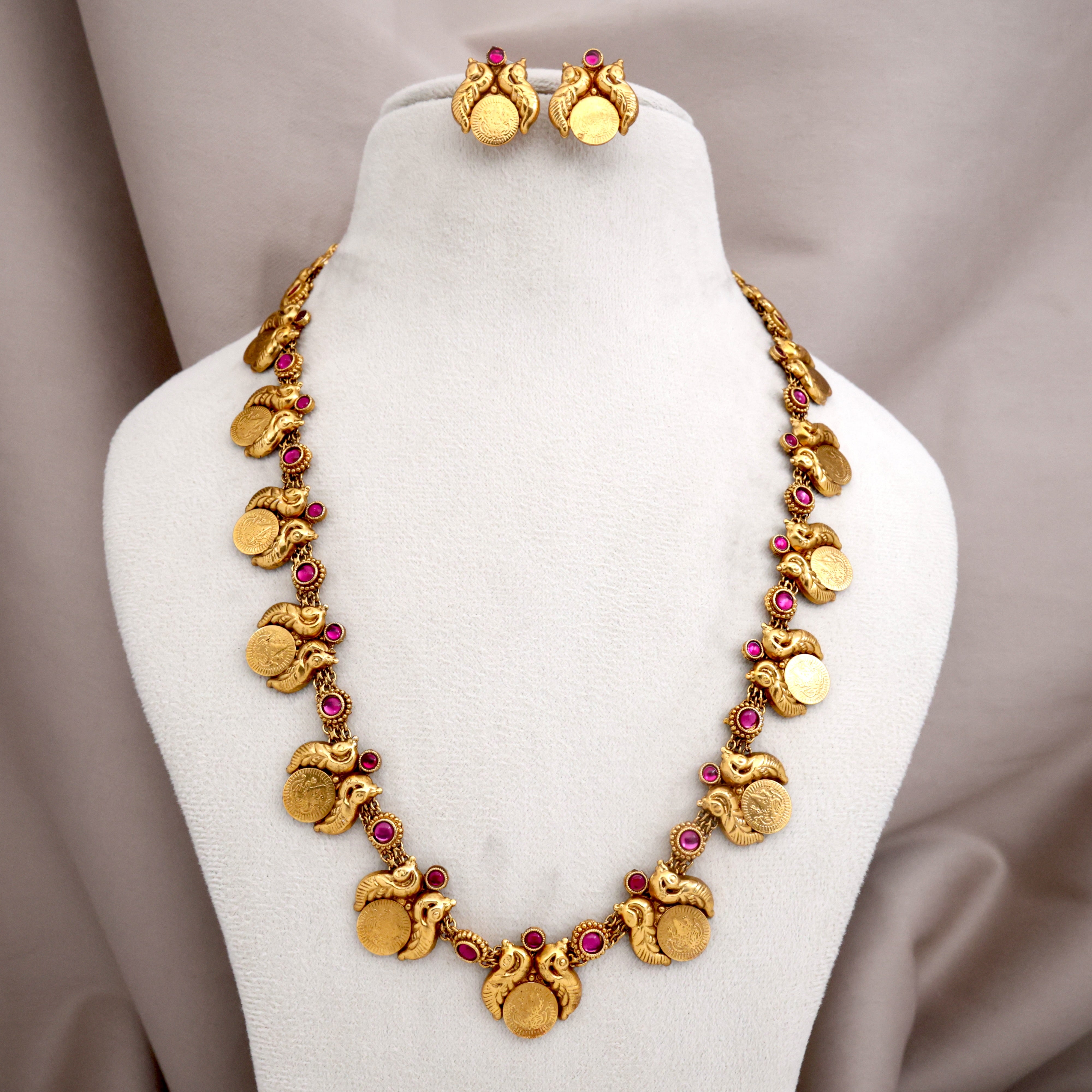 Real Gold Design Inspired Gandaberunda Lakshmi Coin Haaram Set