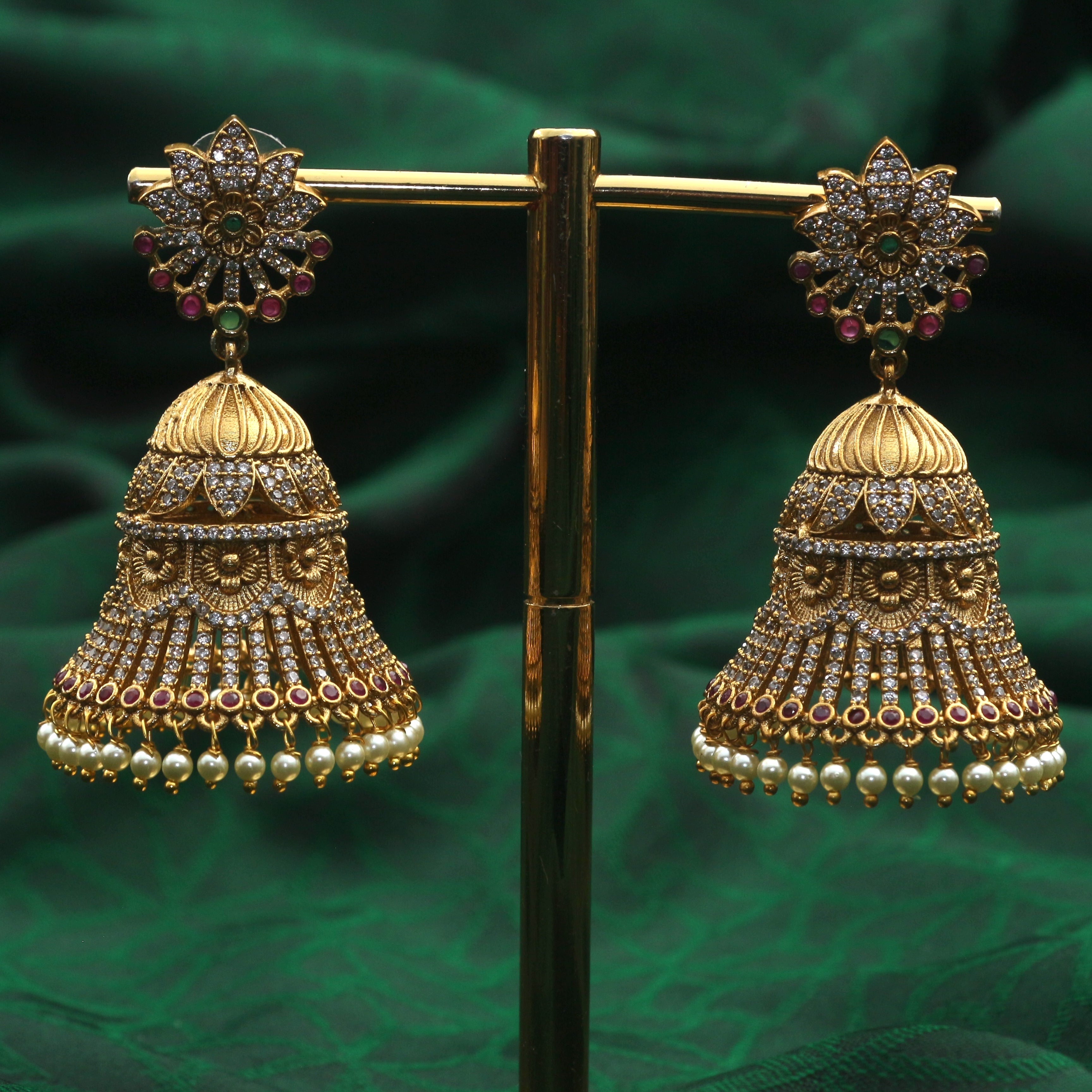 Antique Gold Grand AD Bridal Skirt Jhumkas