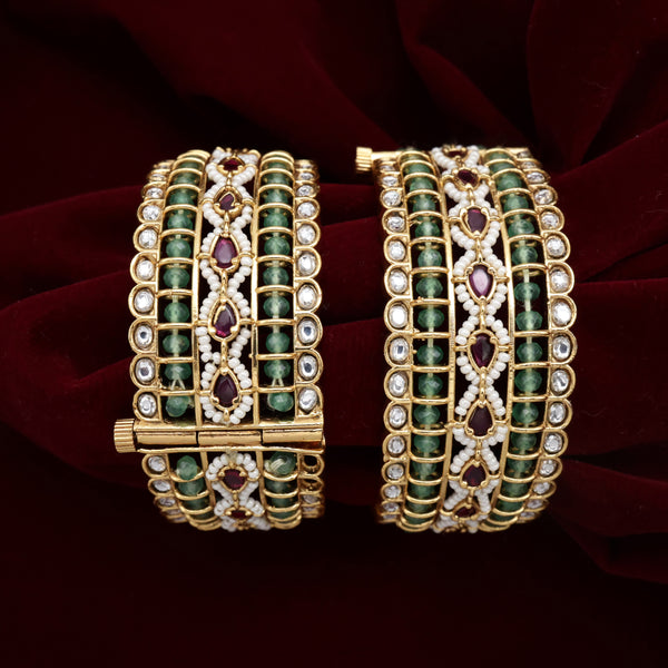 Thick Kundan Beads Openable Bridal Kada Bangles