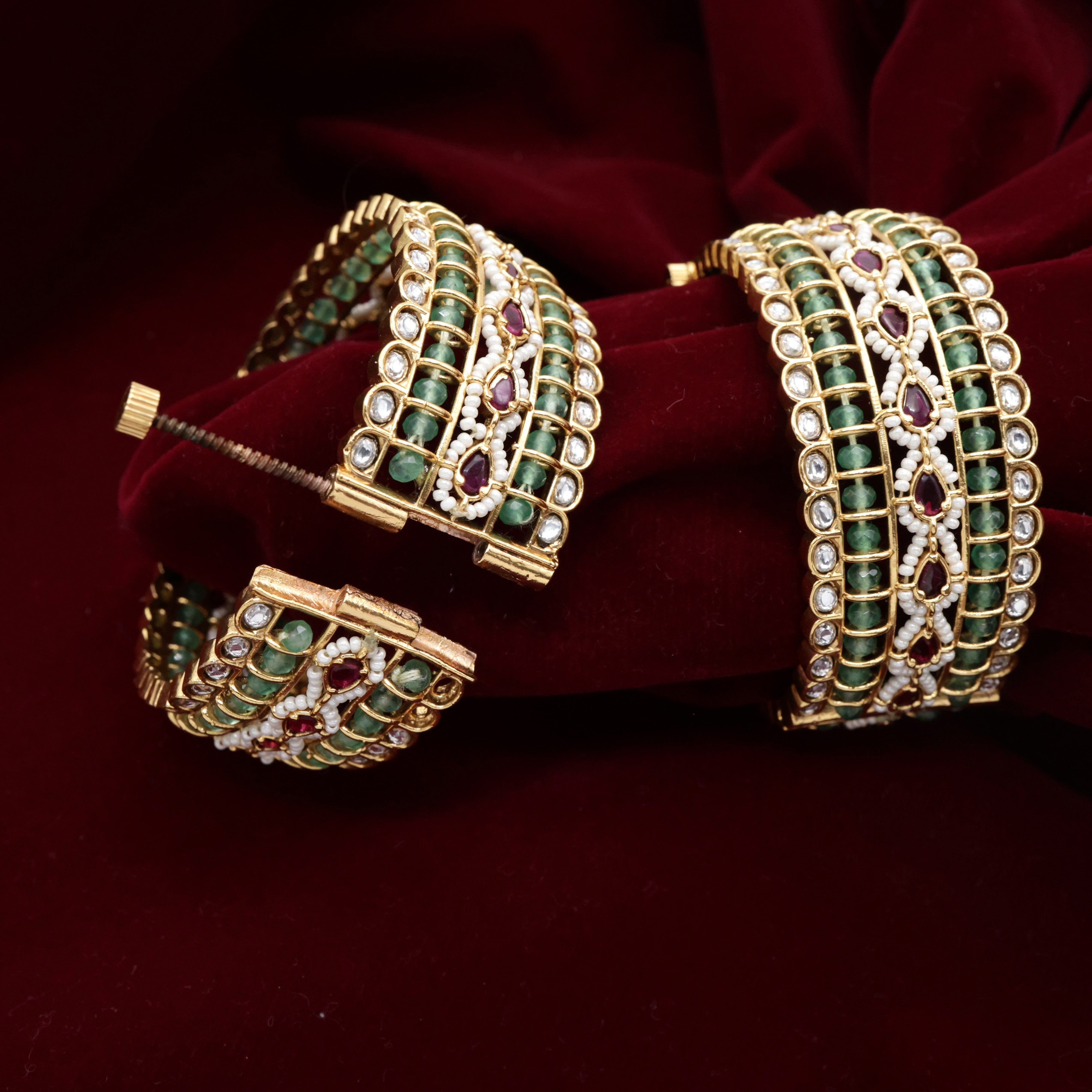 Thick Kundan Beads Openable Bridal Kada Bangles