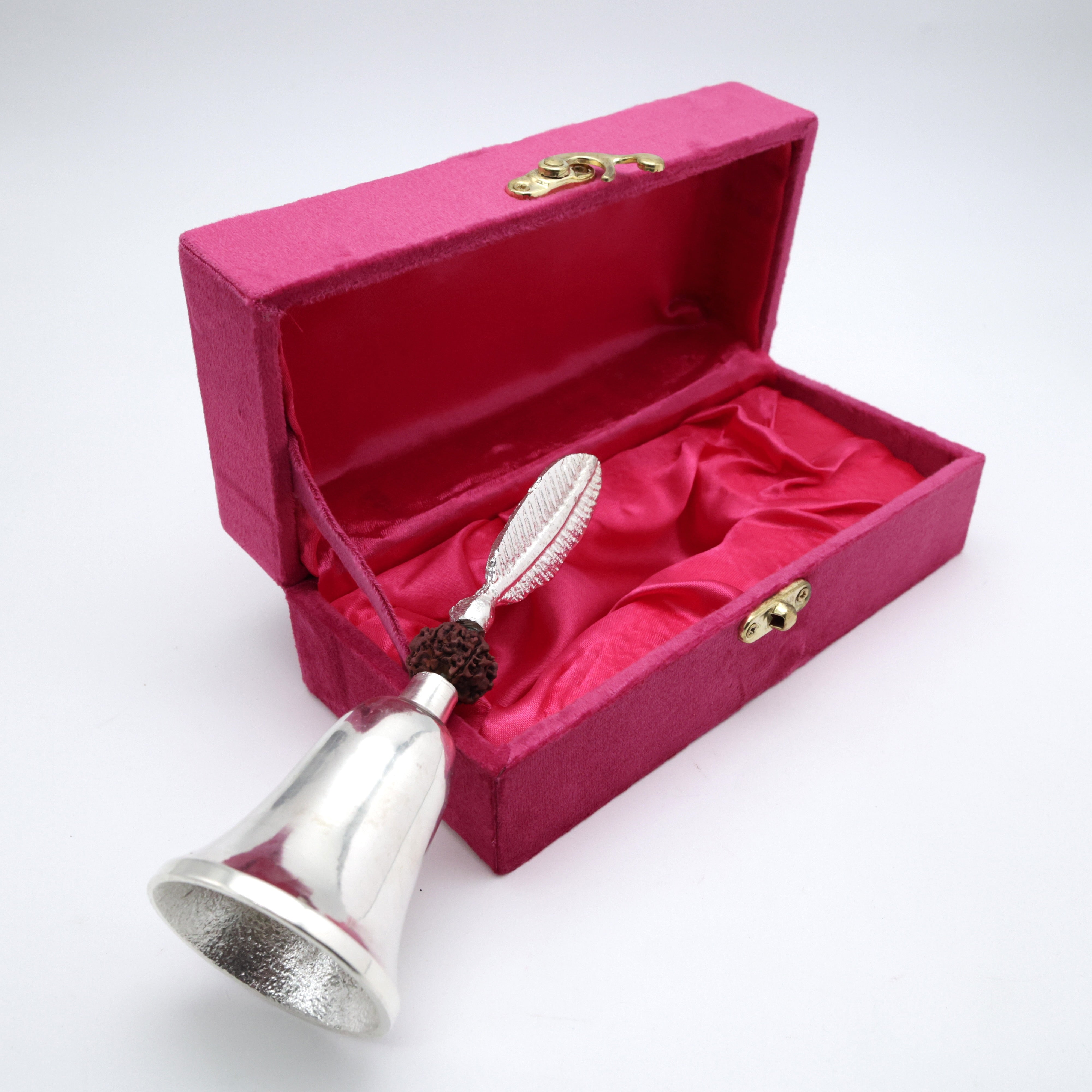 Feather Rudraksh Traditional Puja Ghant/Bell - Silver Polish