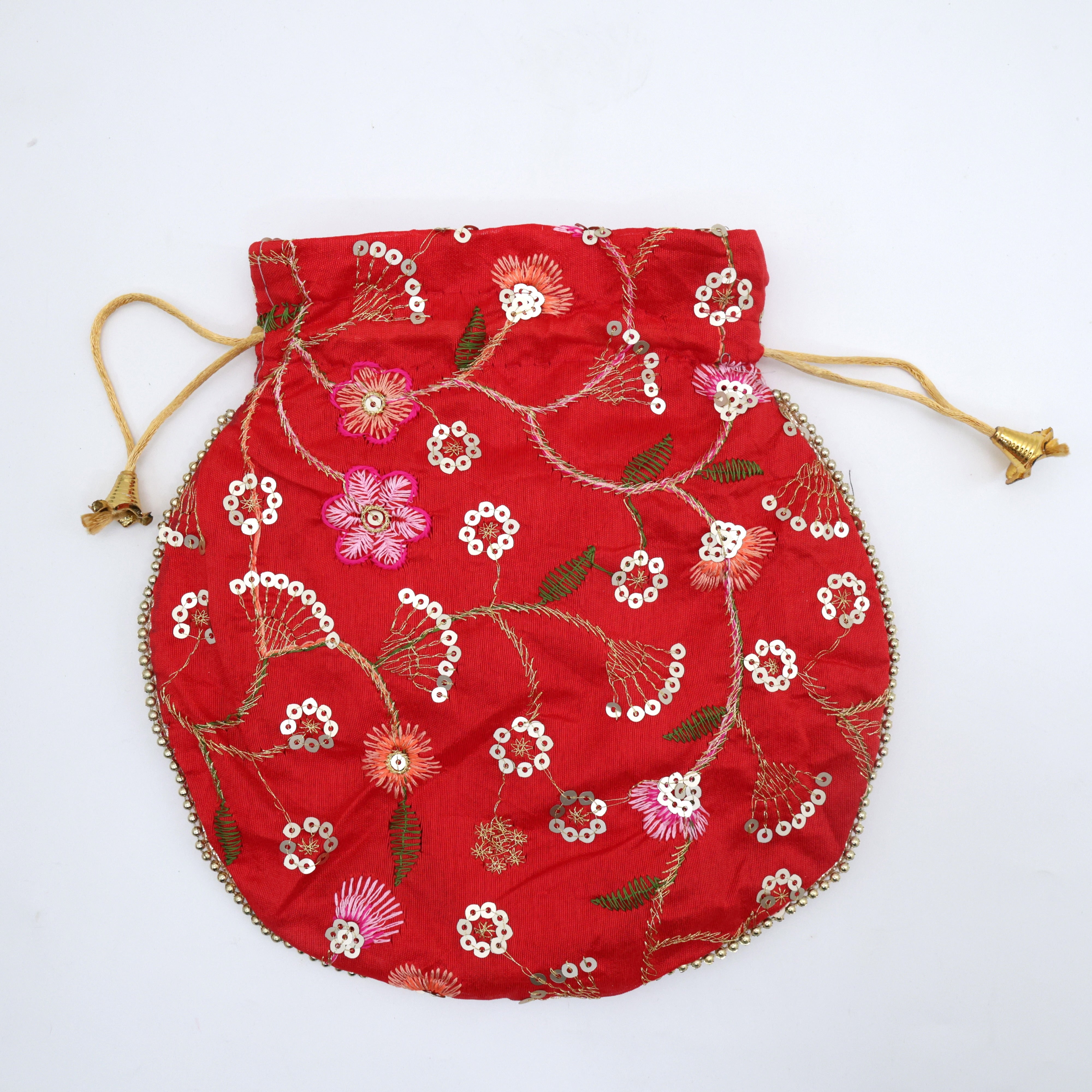 Embroidered Sequins Work Potli Bag - Red