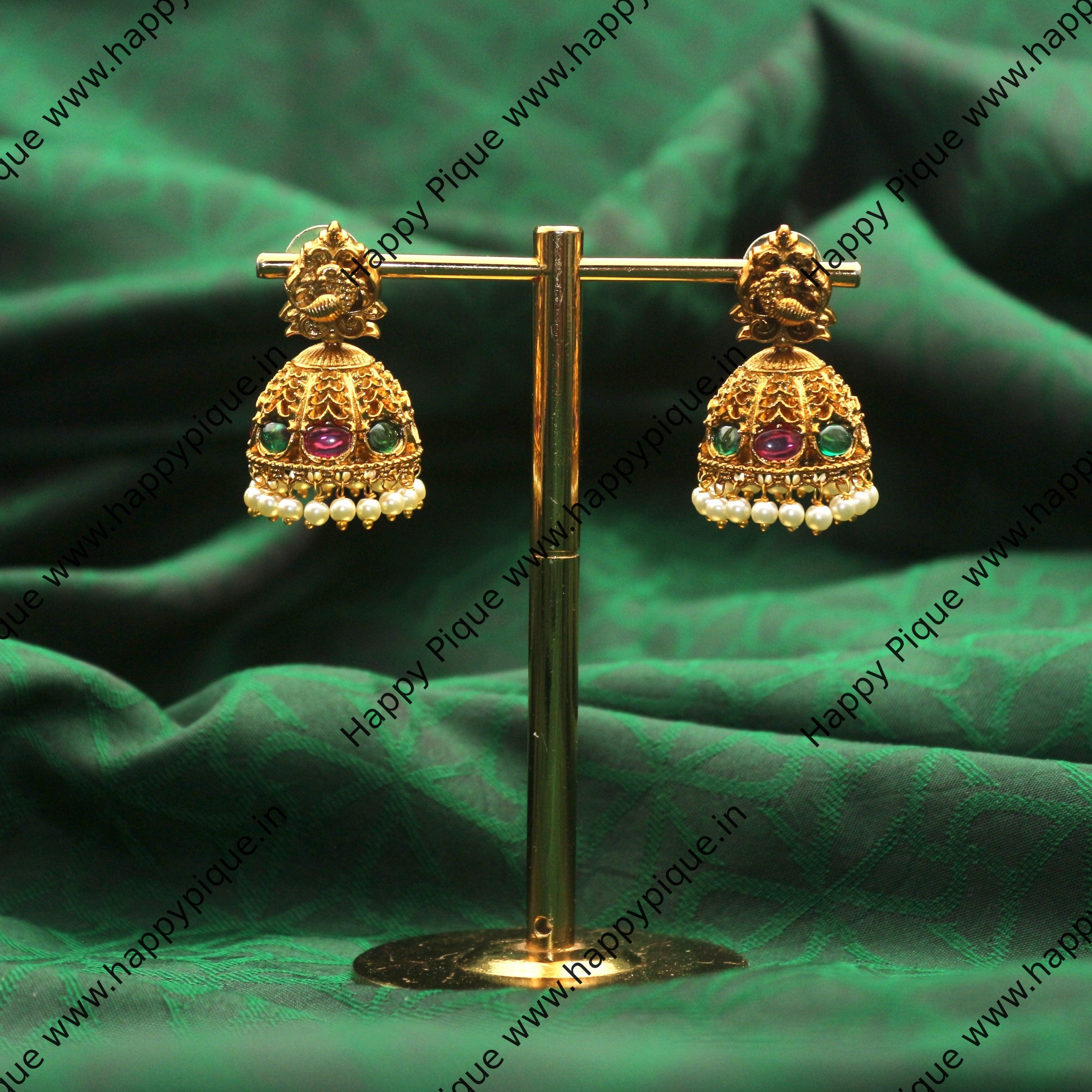 Traditional Annapakshi Nagas Kemp Bridal Jhumkas