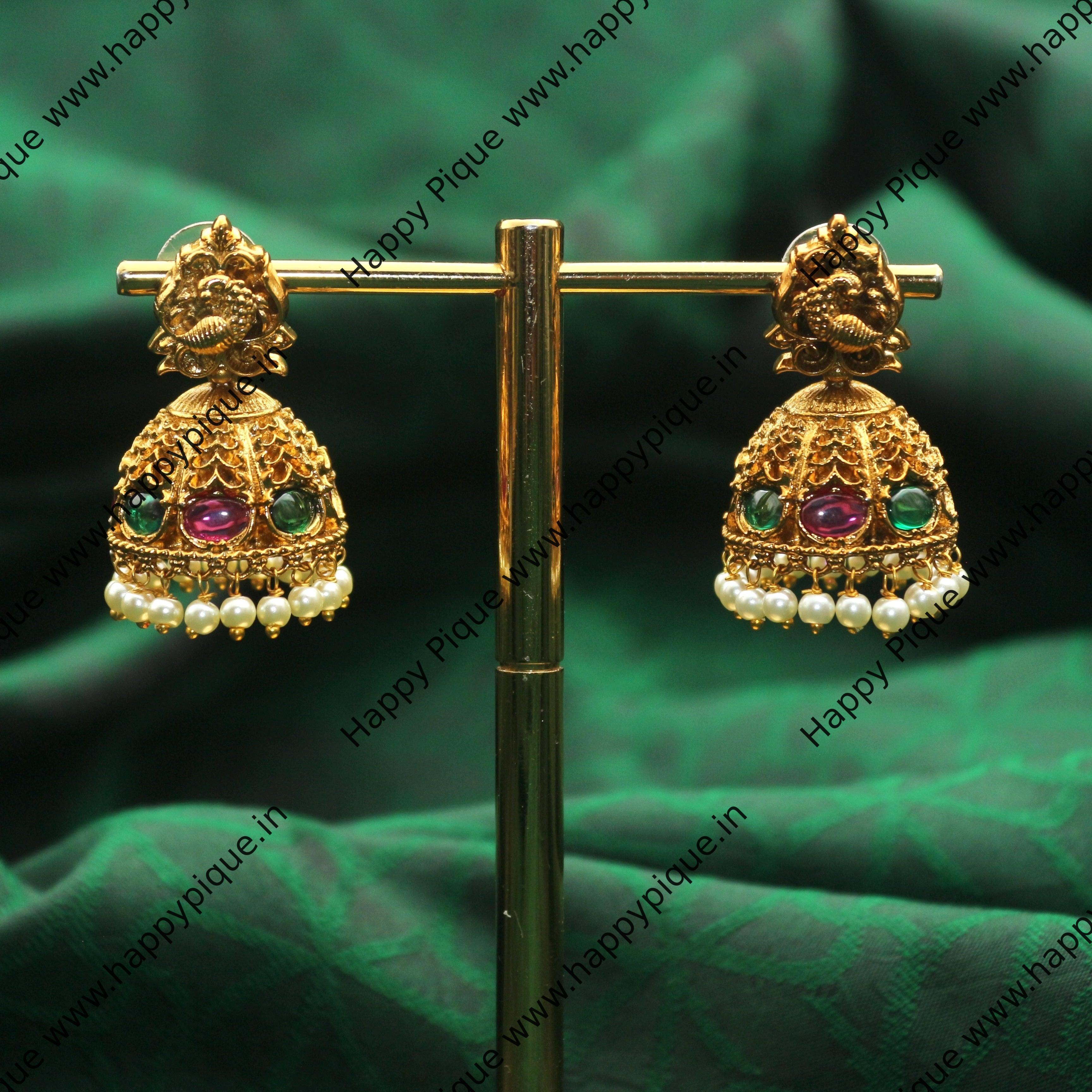 Traditional Annapakshi Nagas Kemp Bridal Jhumkas