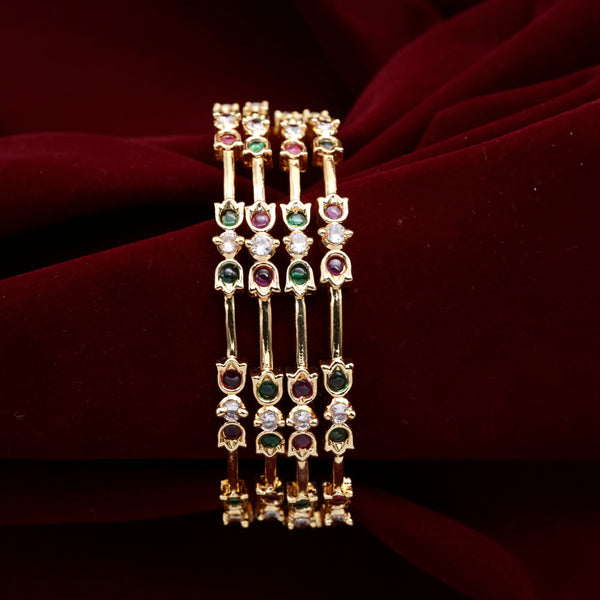 Real Gold Tone AD Rose Bud Set of 4 Bangles