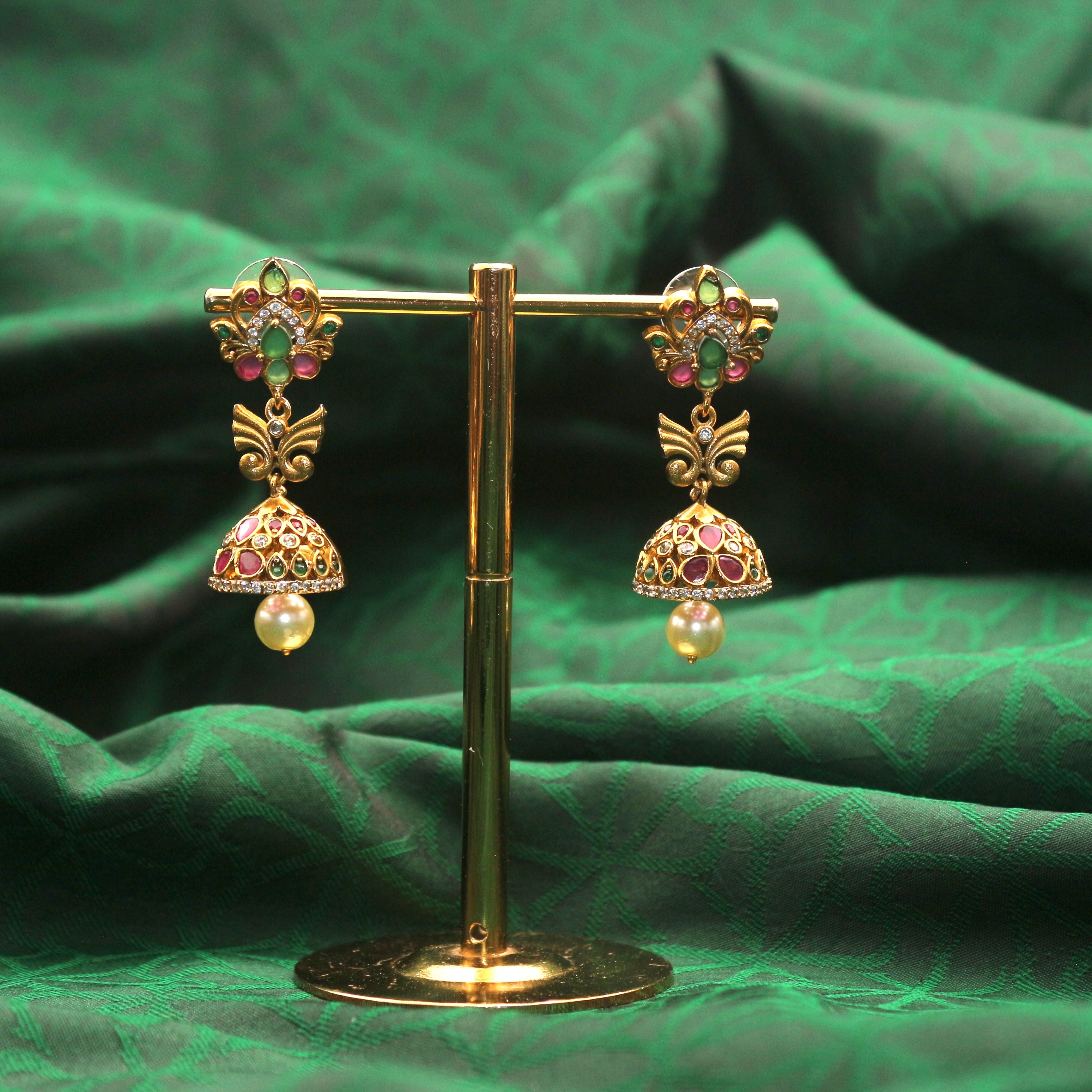 Antique Matte Cute Long Bridal AD Jhumkas