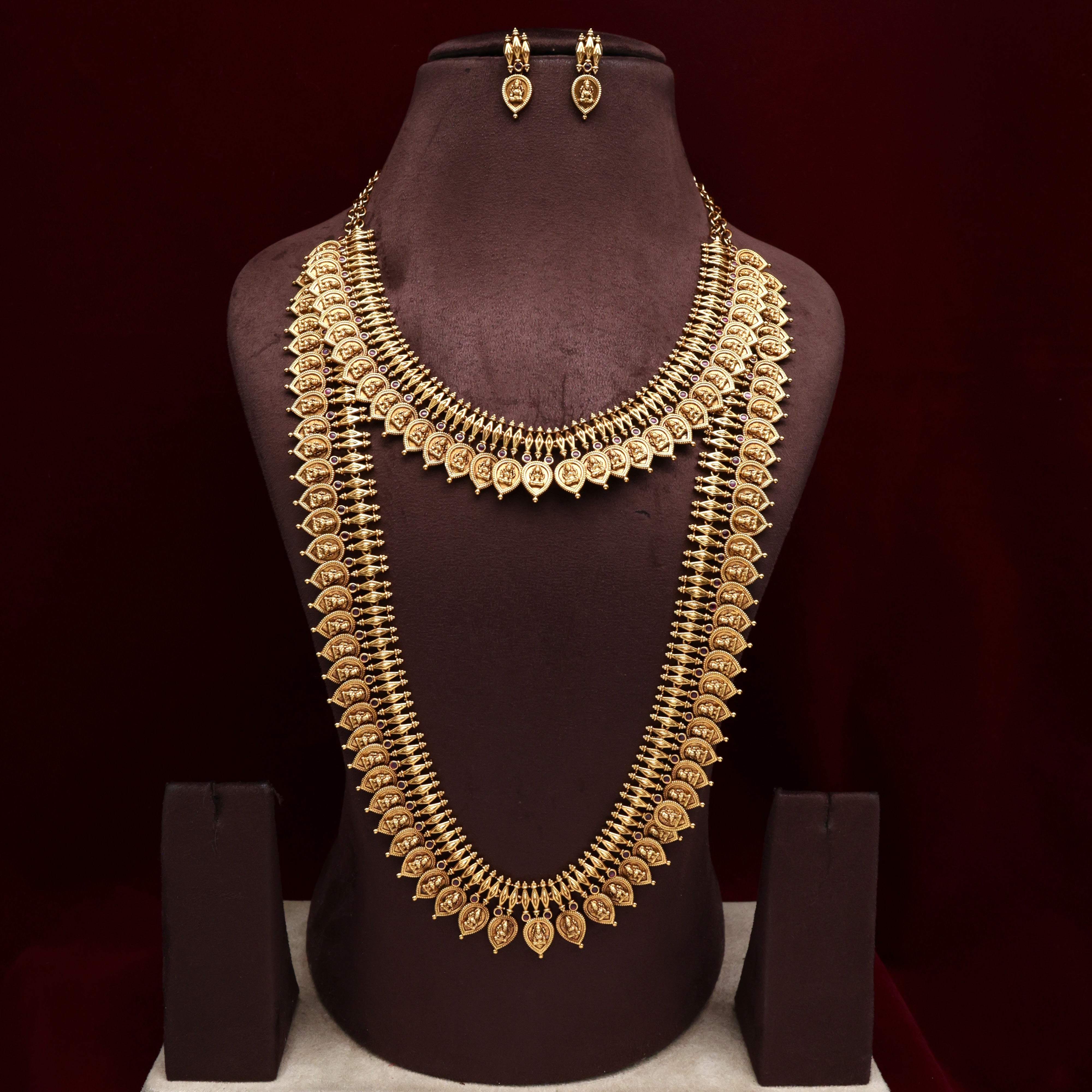 Lakshmi Leaf Coin Necklace Haaram Semi Bridal Combo Set