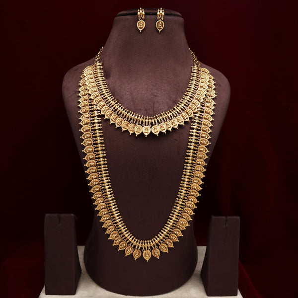Lakshmi Leaf Coin Necklace Haaram Semi Bridal Combo Set