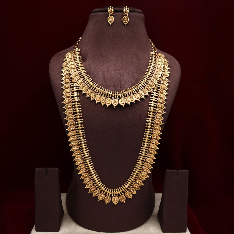 Lakshmi Leaf Coin Necklace Haaram Semi Bridal Combo Set