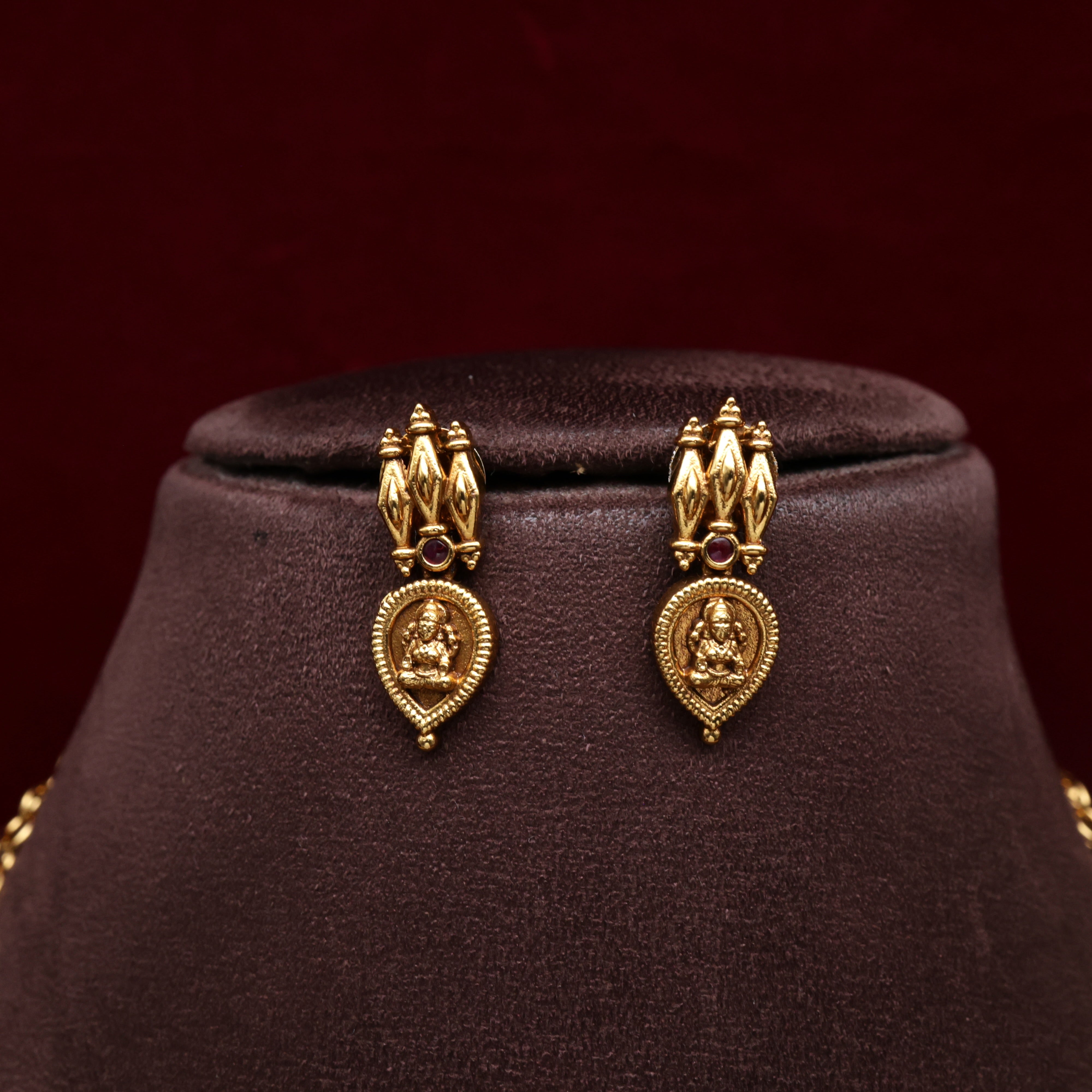 Lakshmi Leaf Coin Necklace Haaram Semi Bridal Combo Set