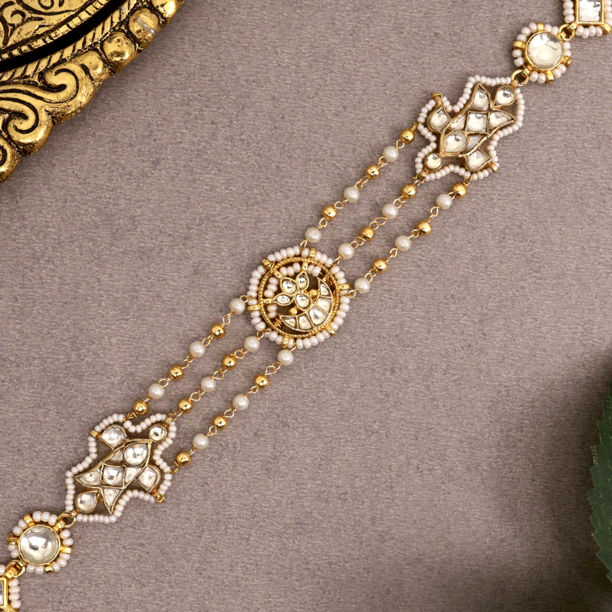 Premium Gold Tone Pachi Kundan Two In One Sheeshpool/Mathapatti Choker Set - Fish & Lotus