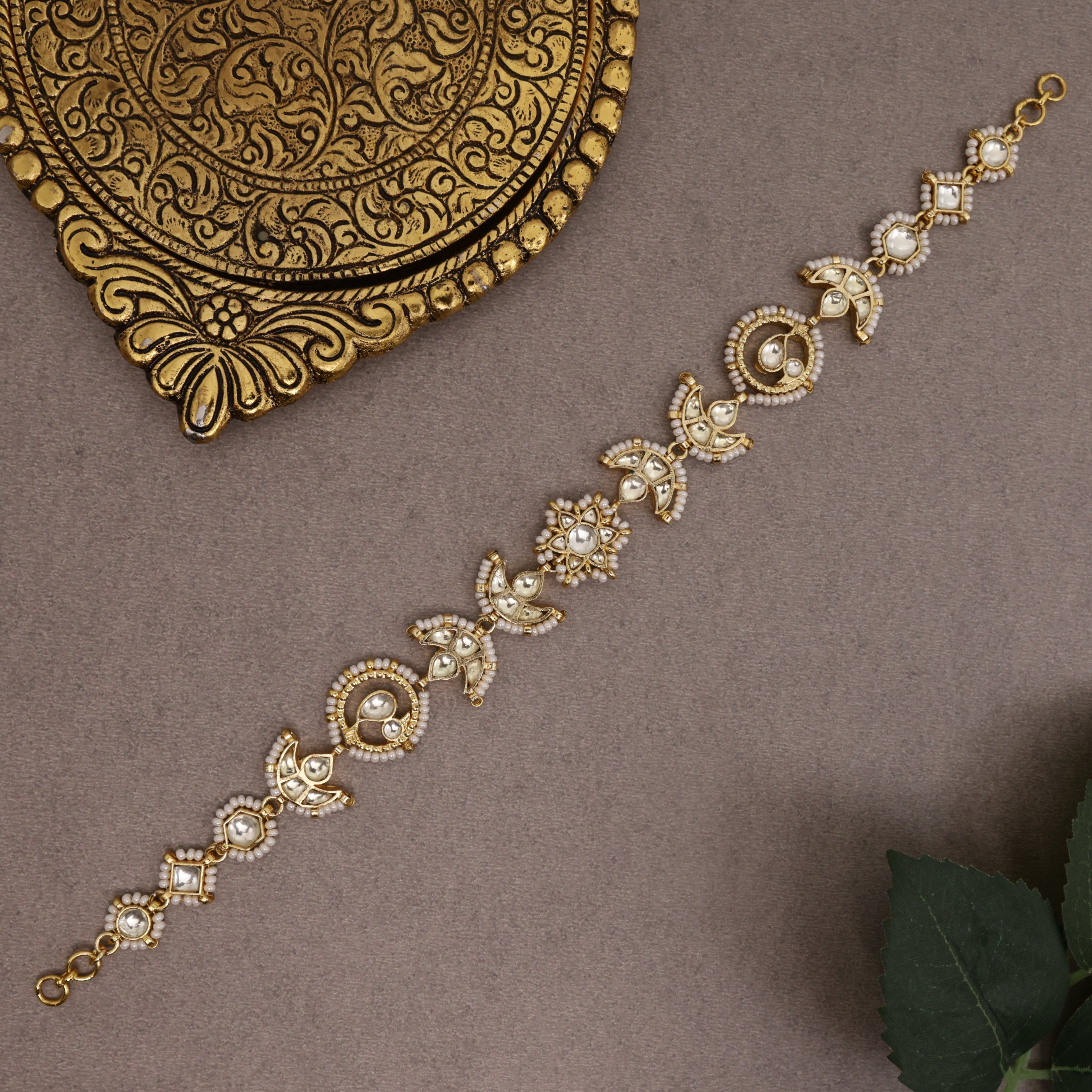 Premium Gold Tone Pachi Kundan Two In One Sheeshpool/Mathapatti Choker Set - Bird Star Moon