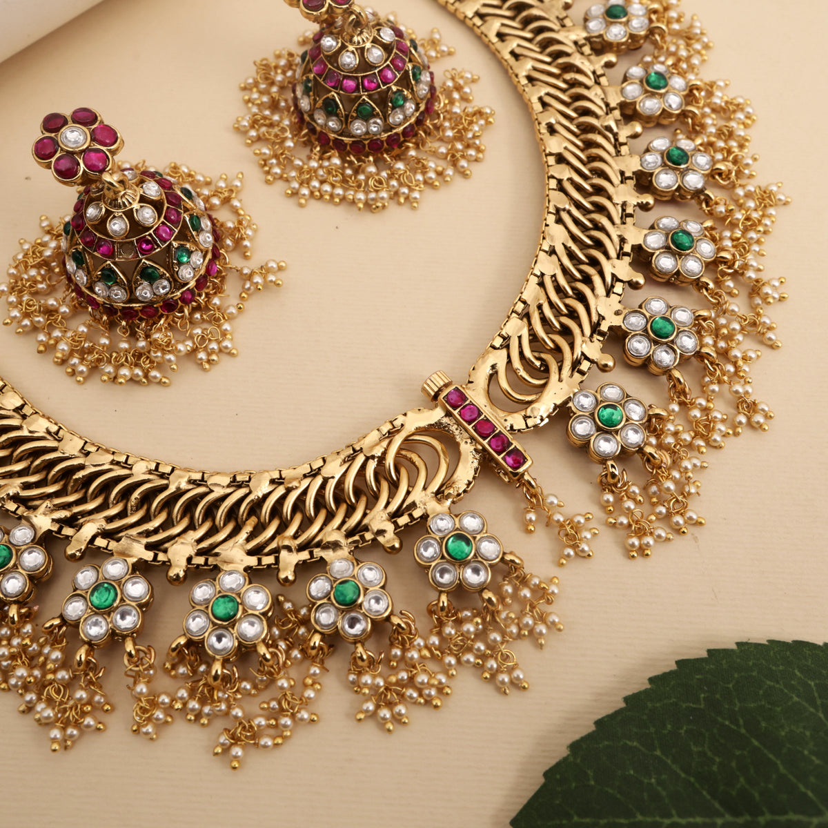 Premium Antique Kemp Kundan 4 in 1 Lakshmi Bridal Necklace Set