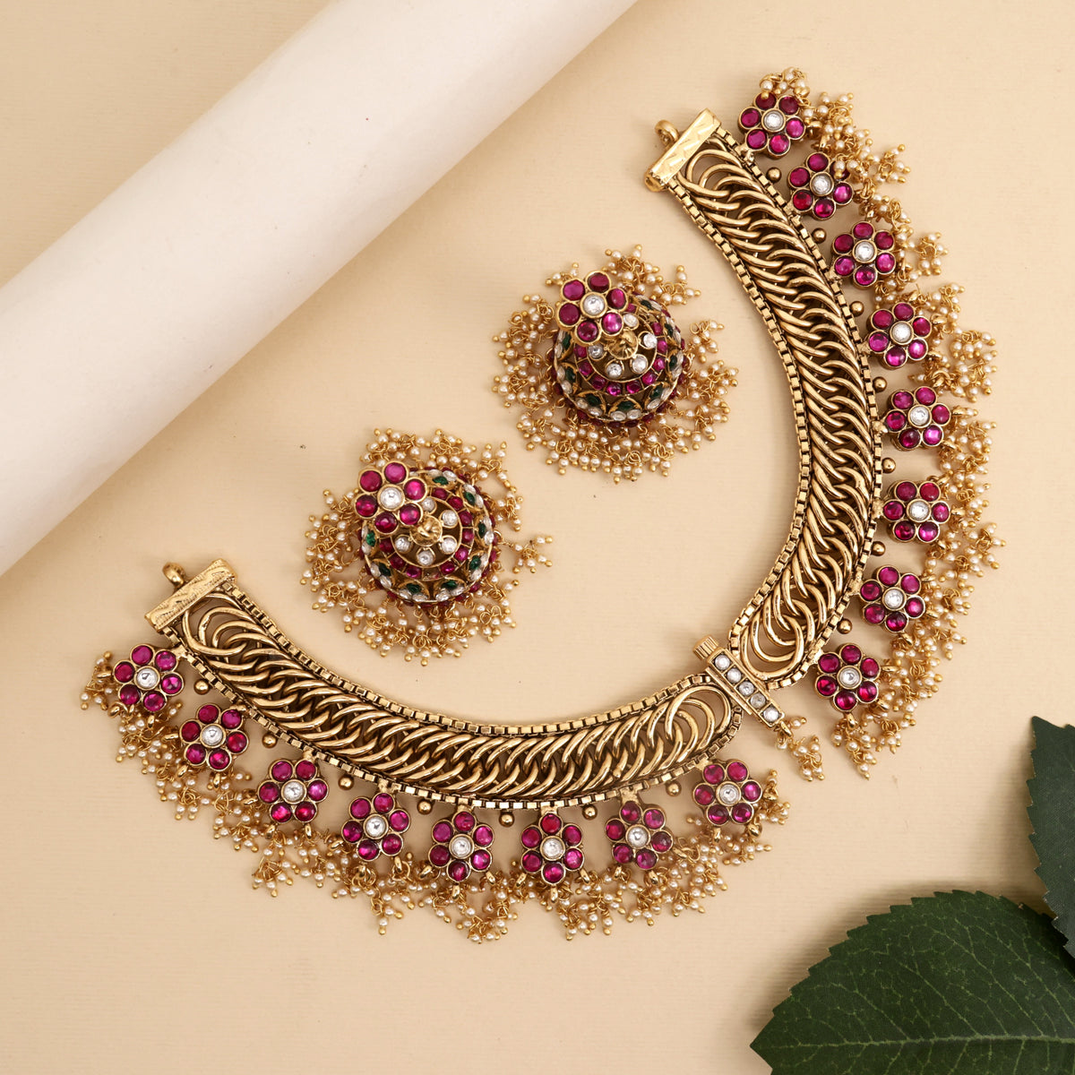 Premium Antique Kemp Kundan 4 in 1 Lakshmi Bridal Necklace Set