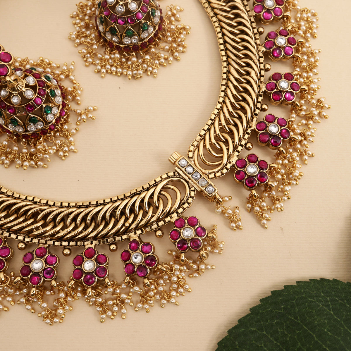 Premium Antique Kemp Kundan 4 in 1 Lakshmi Bridal Necklace Set