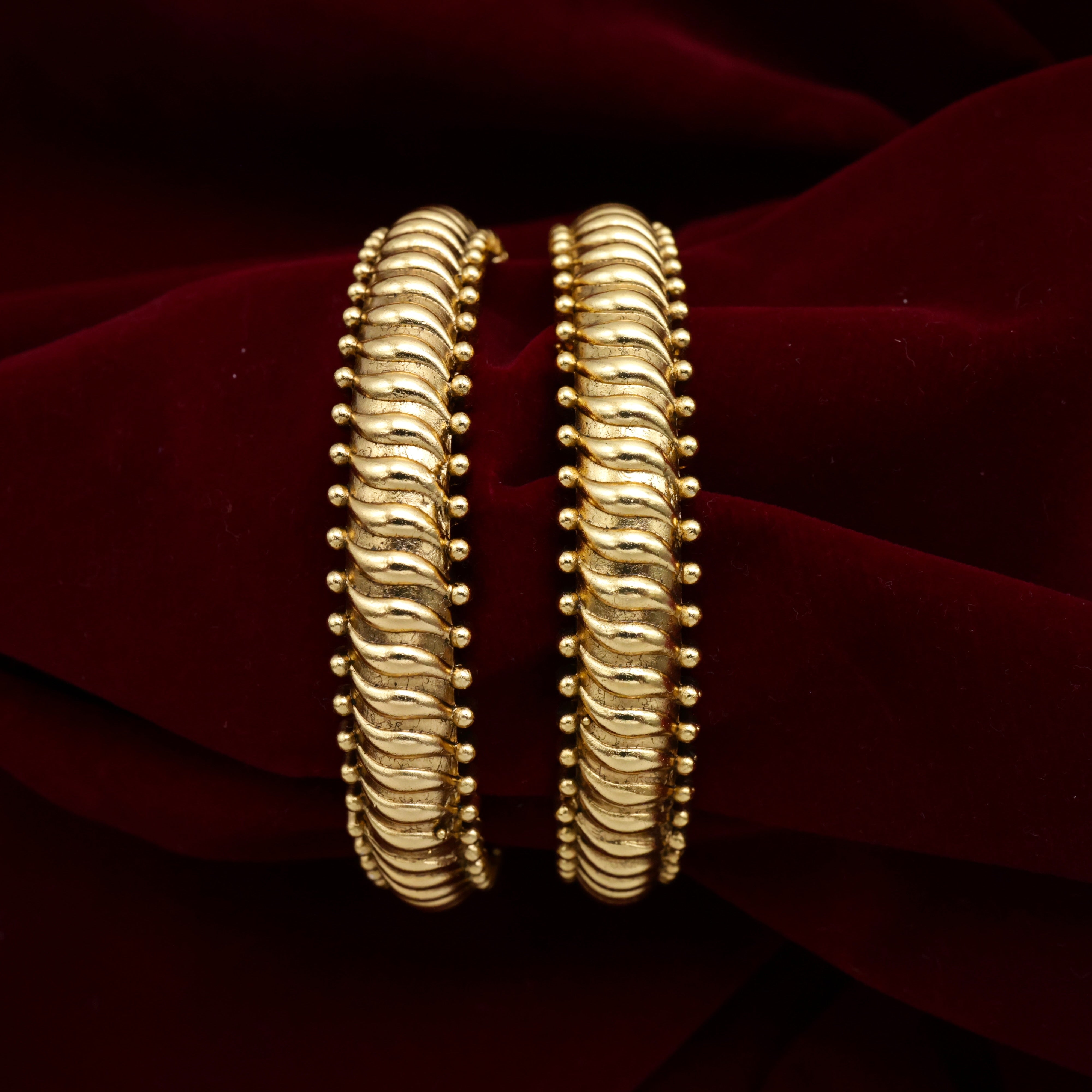 Vintage Antique Gold Thick Carved Curved Bangles - One PAir