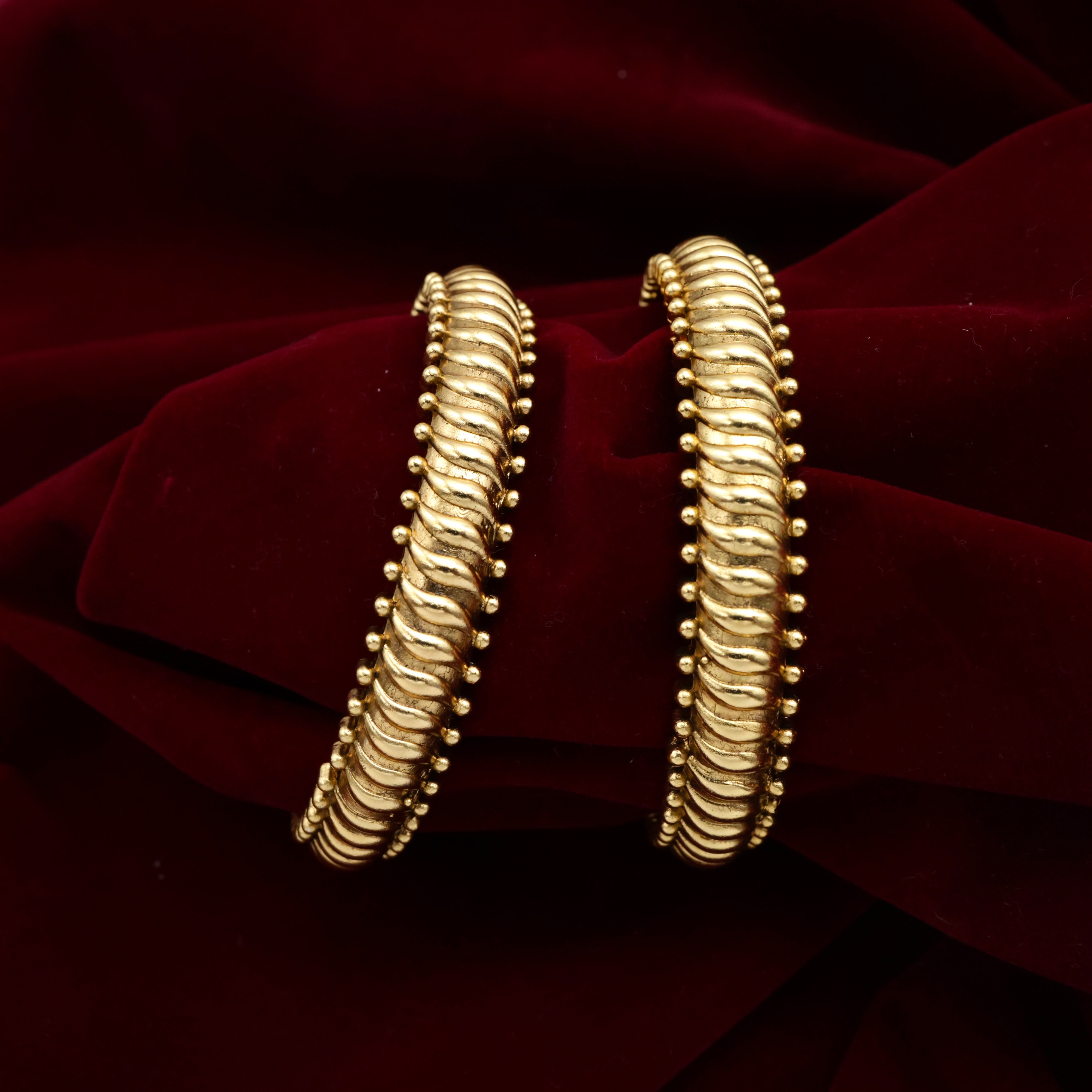 Vintage Antique Gold Thick Carved Curved Bangles - One PAir