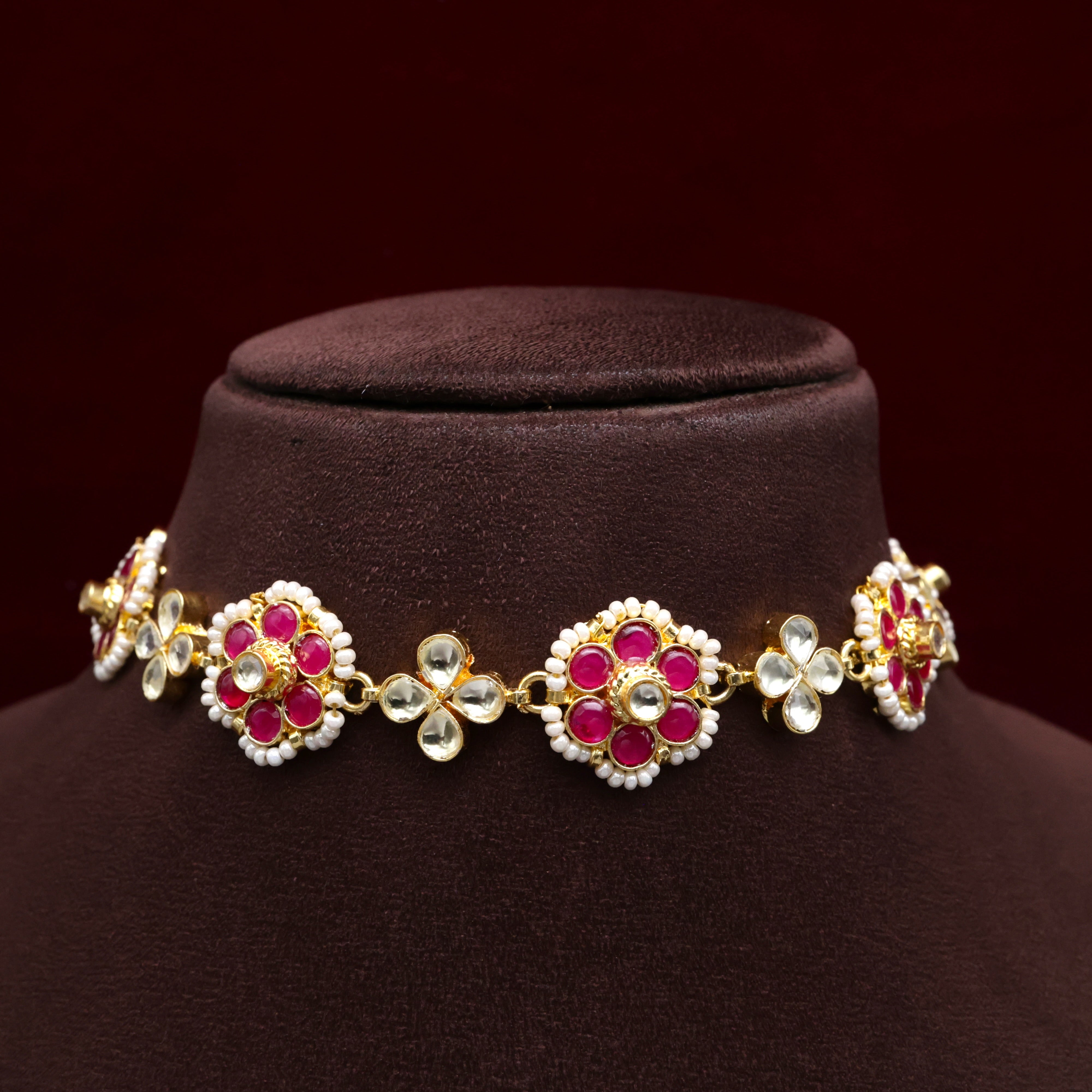 PACHI KUNDAN BLOOMED FLOWER TWO IN ONE KIDS CHOKER/SHEESHPHOOL