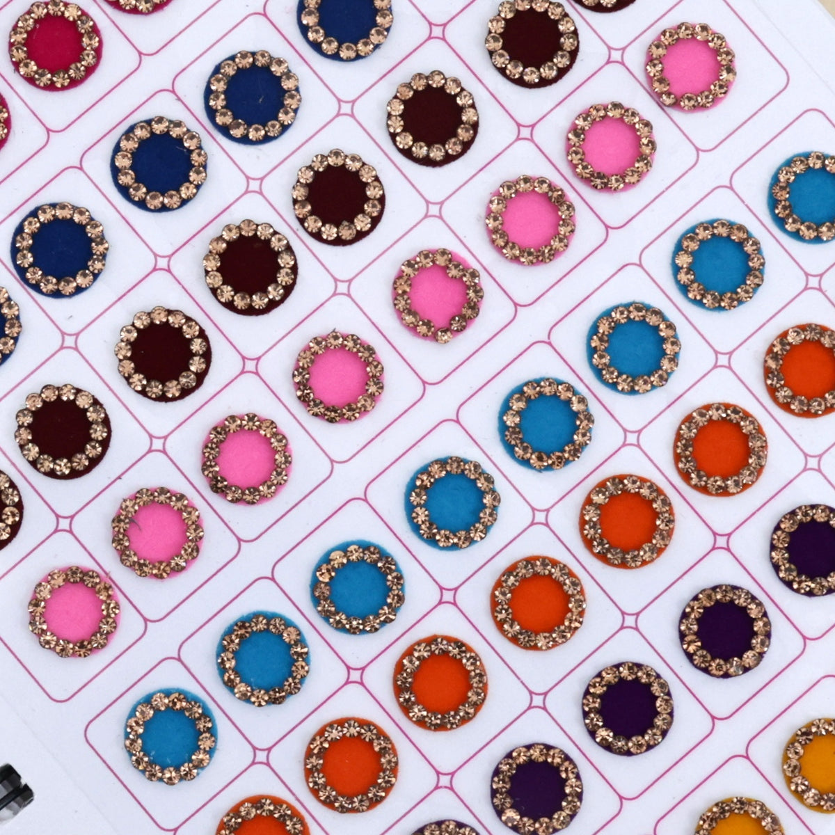 Golden Stone Border Round Multicolour Bridal Bindi Book