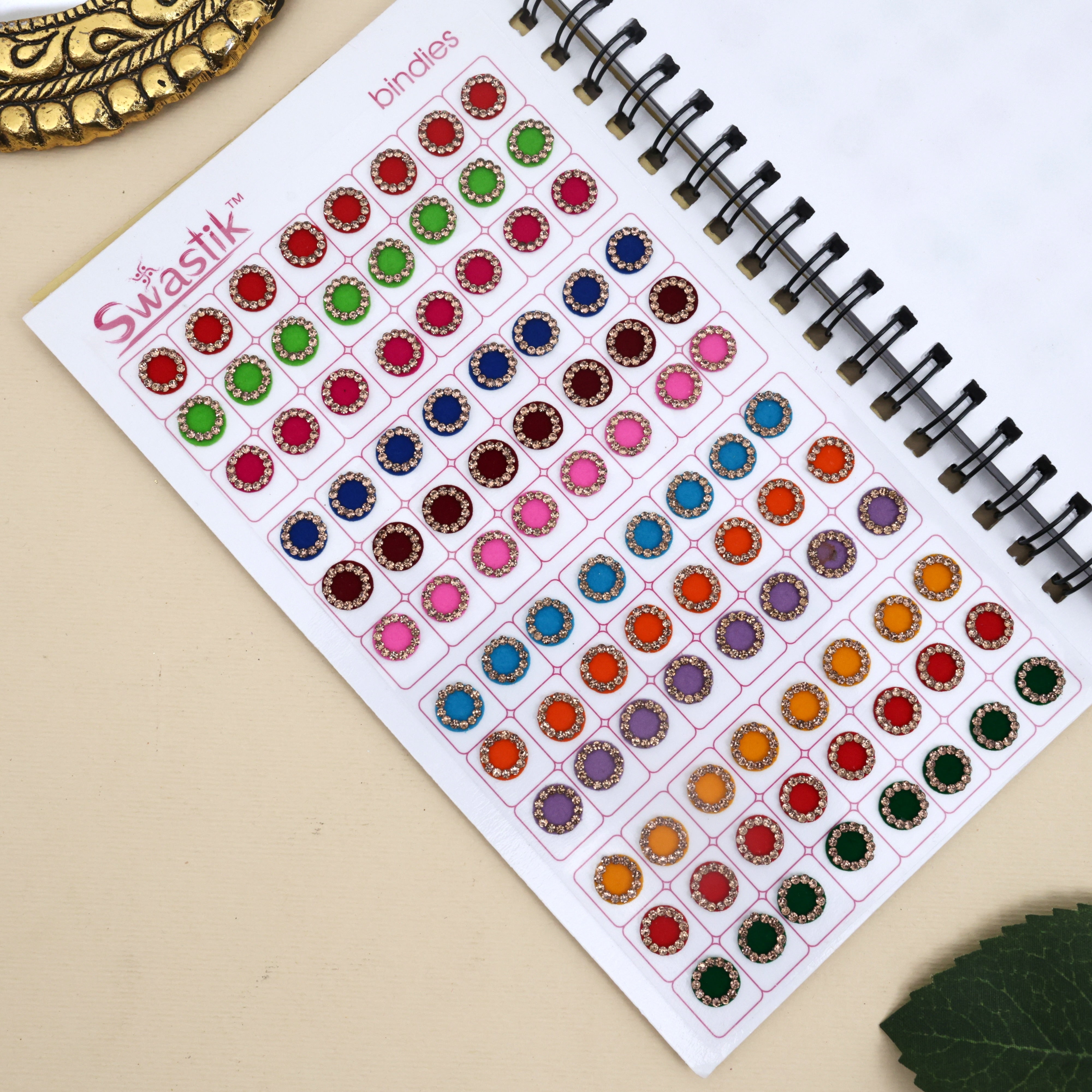 Golden Stone Border Round Multicolour Bridal Bindi Book
