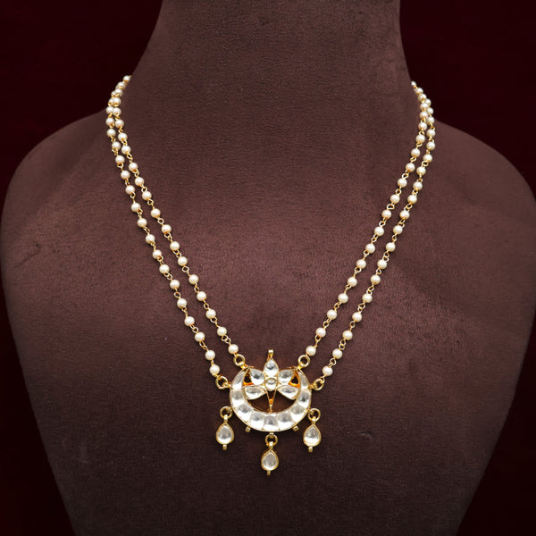 Premium Pachi Kundan Double Layer Pearl Chaand Phool Necklace
