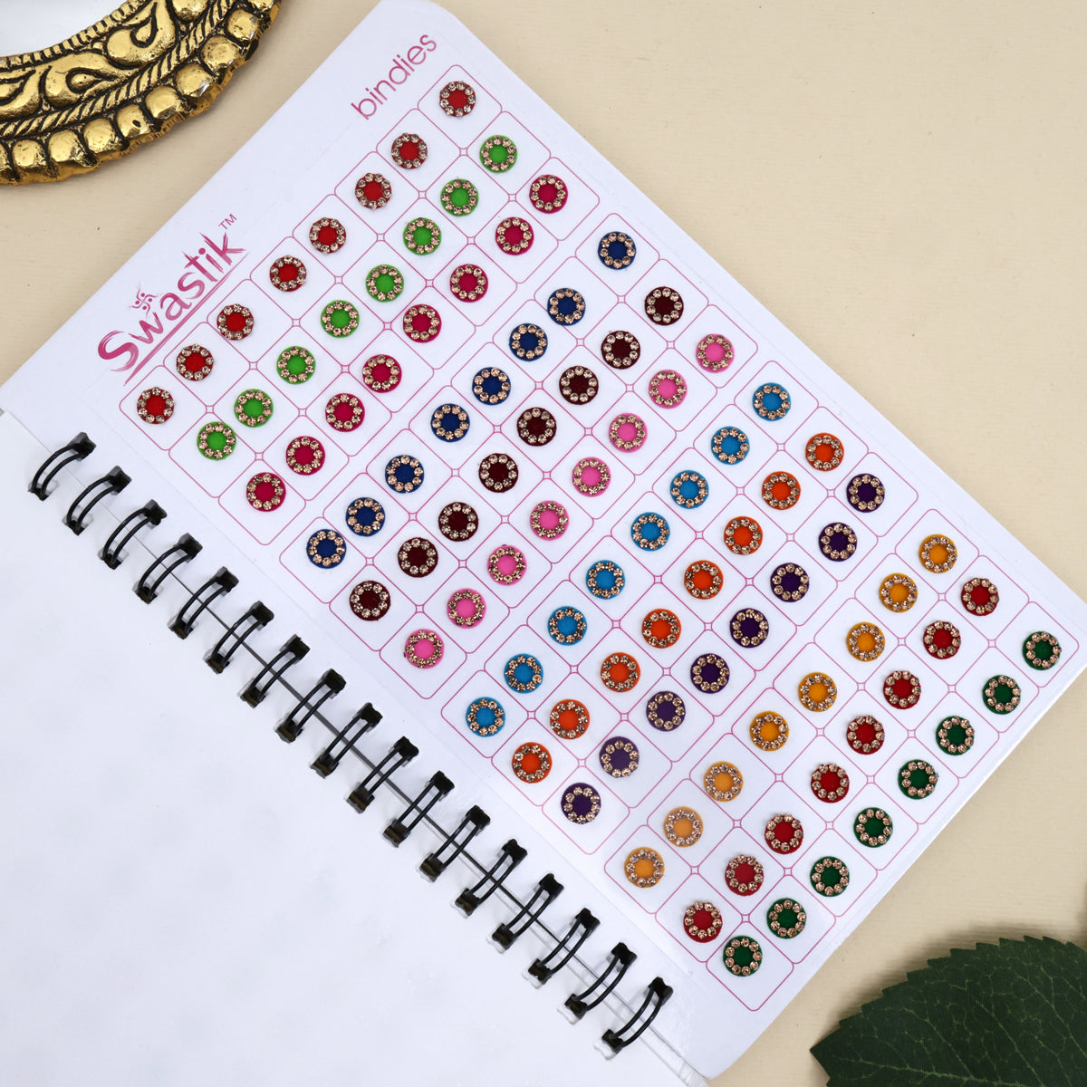 Golden Stone Border Round Multicolour Bridal Bindi Book