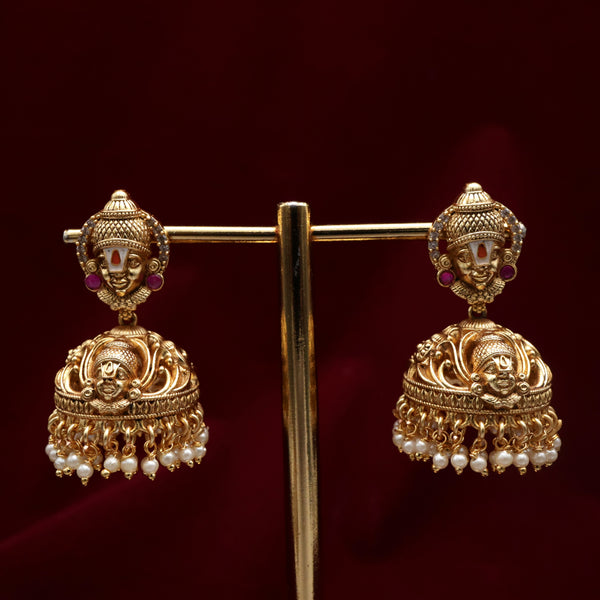 Antique Nagas Jadau Kundan Enamel Work Lord Balaji Bridal Jhumkas - Rani