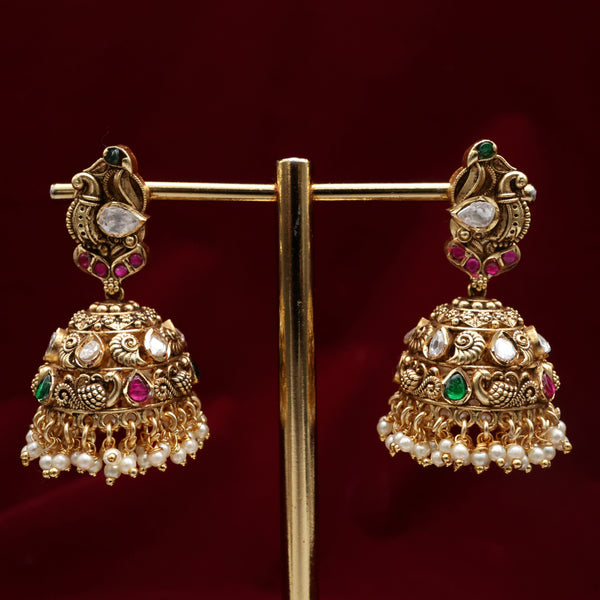 Antique Nagas Moissanite Kundan Peacock Bridal Jhumkas
