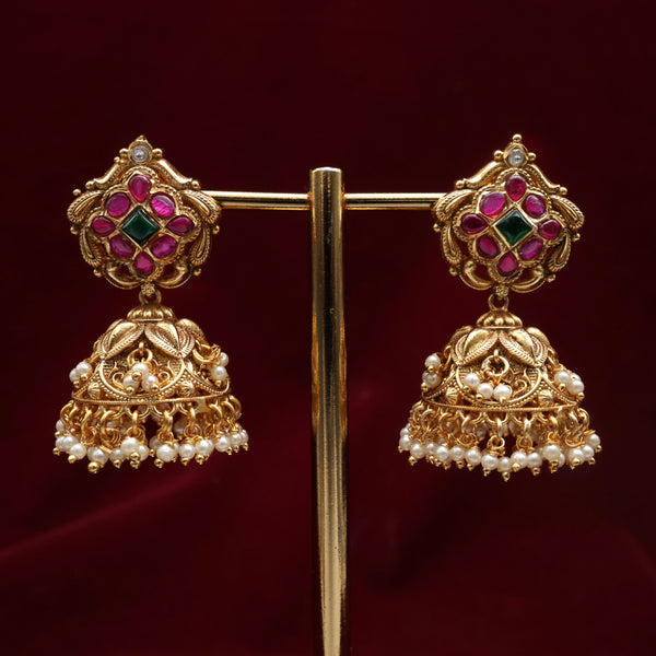 Antique Nagas Rangoli Stud Premium Kemp Bridal Jhumkas