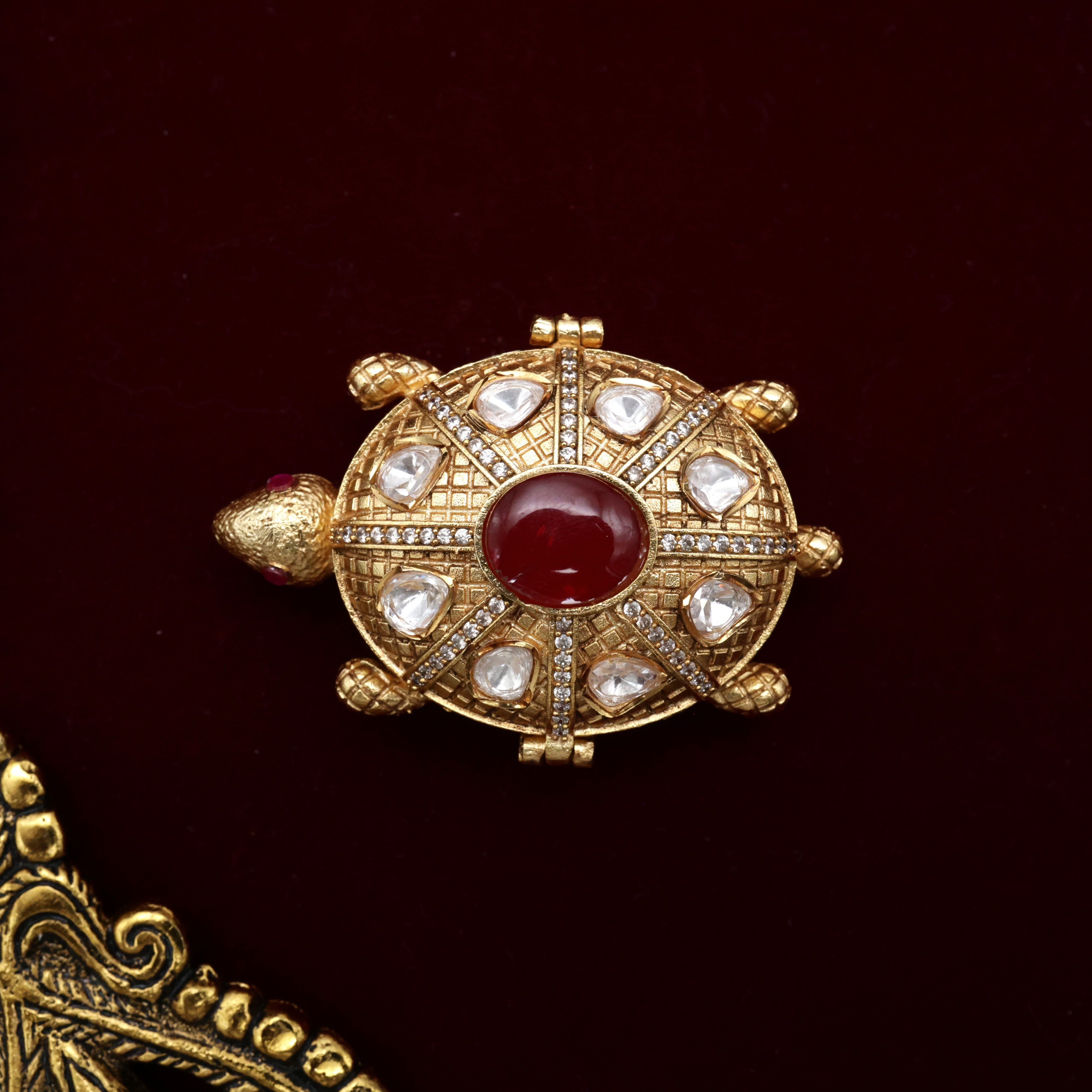 Premium Antique Nagas Auspicious Tortoise Kumkum Box/Bharani/Sindoor Dabbi - Red