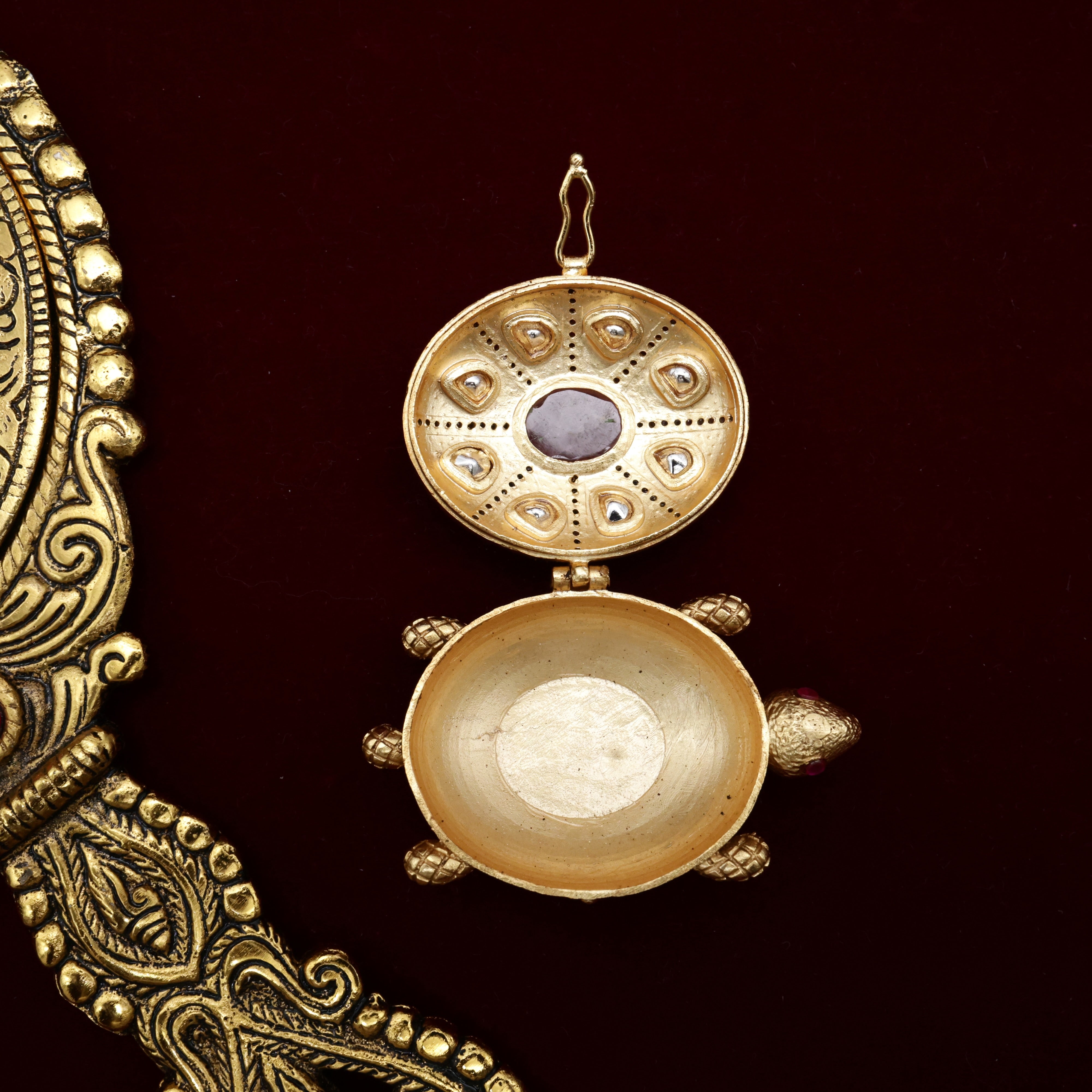 Premium Antique Nagas Auspicious Tortoise Kumkum Box/Bharani/Sindoor Dabbi - Rani