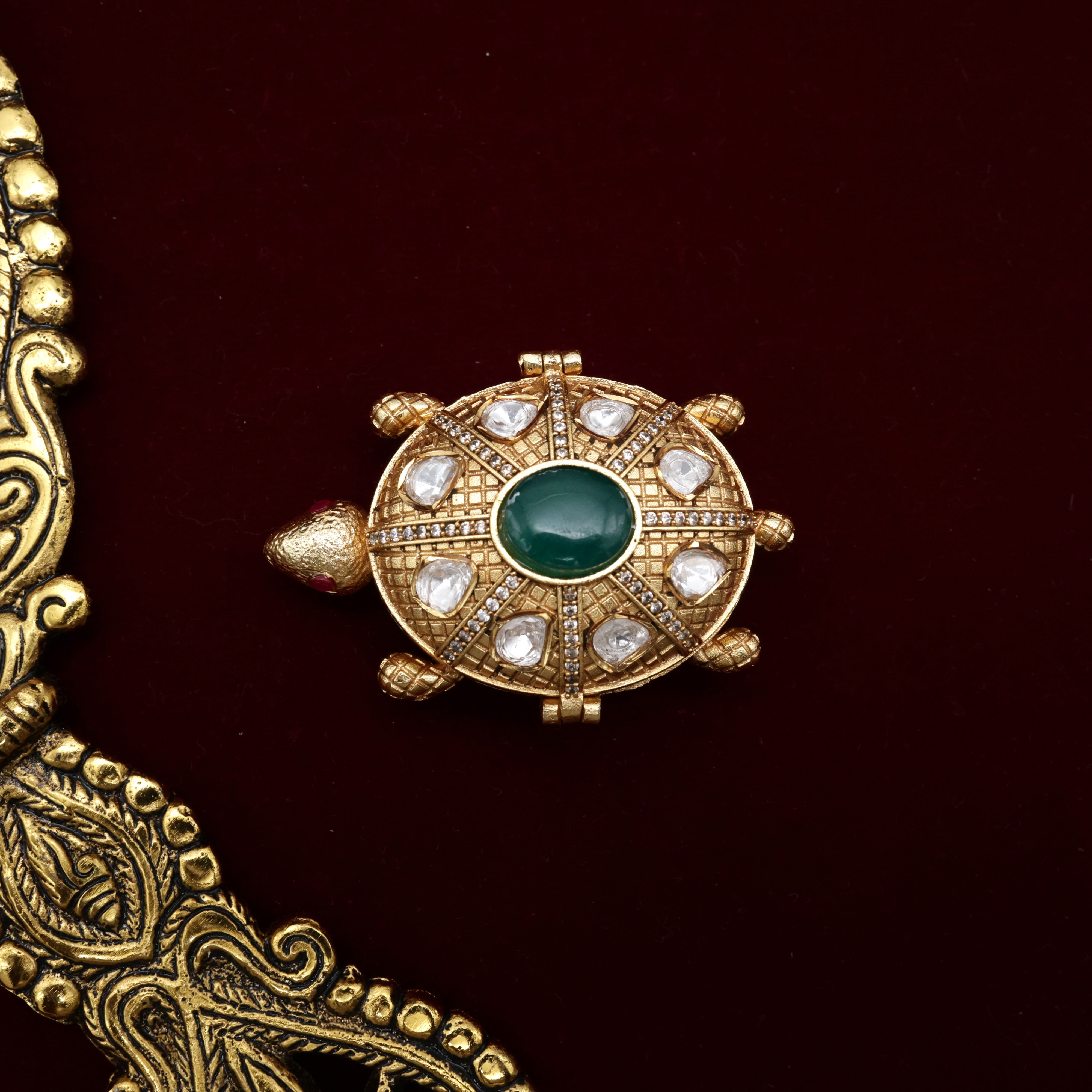 Premium Antique Nagas Auspicious Tortoise Kumkum Box/Bharani/Sindoor Dabbi - Green