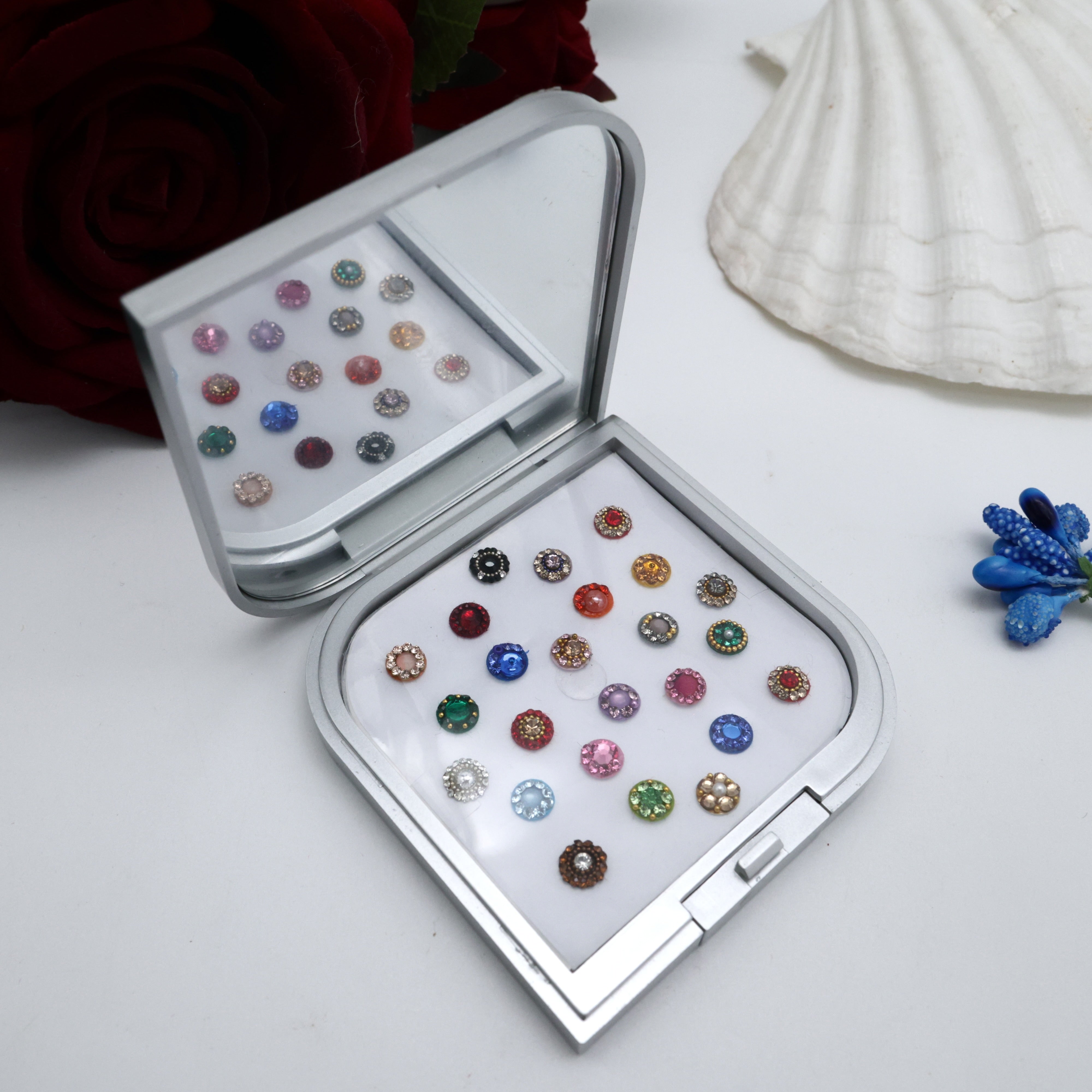 Premium Fancy Bridal Round Bindis Box with Mirror