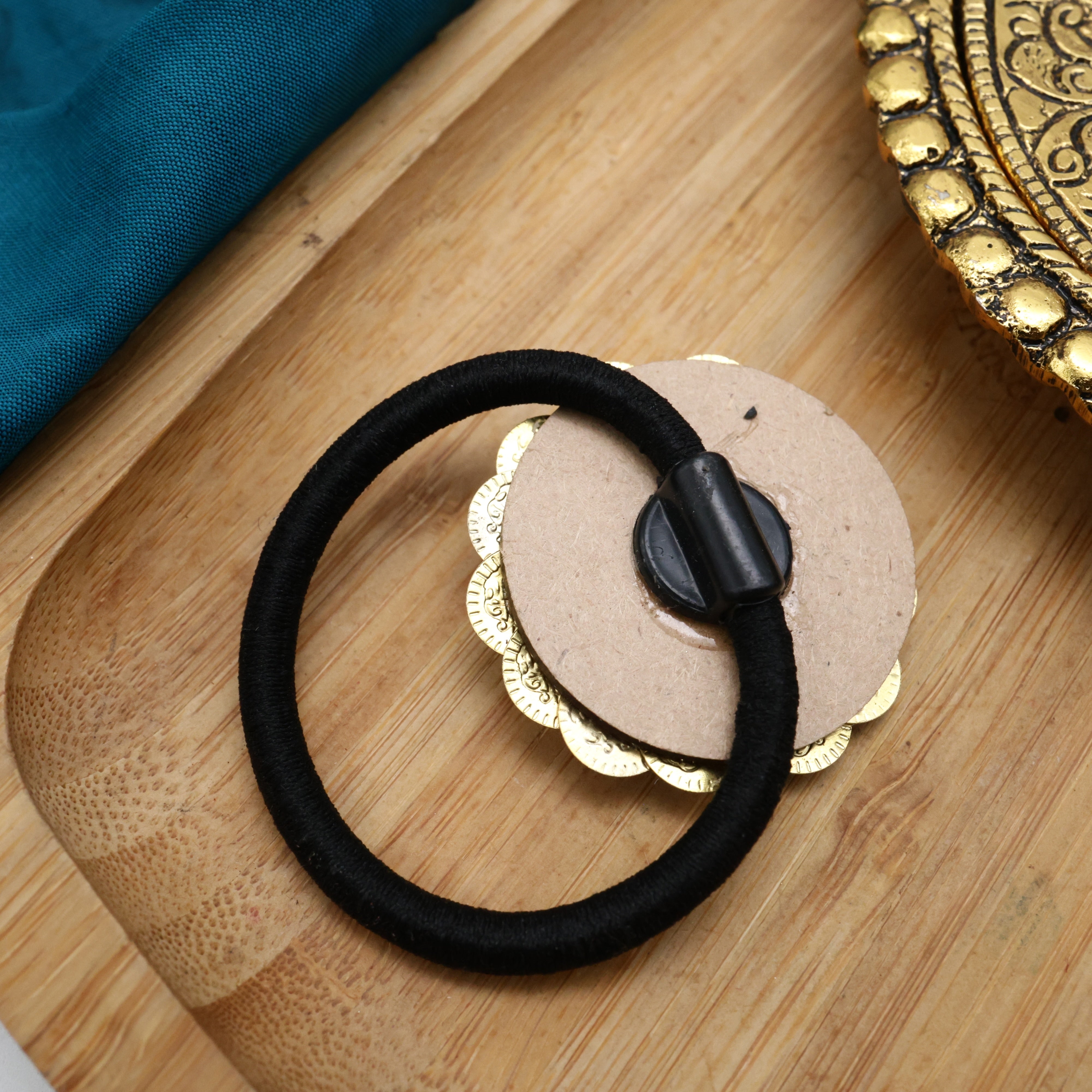 Handmade Lakshmi Coin Kundan Lotus Elastic Hair Band