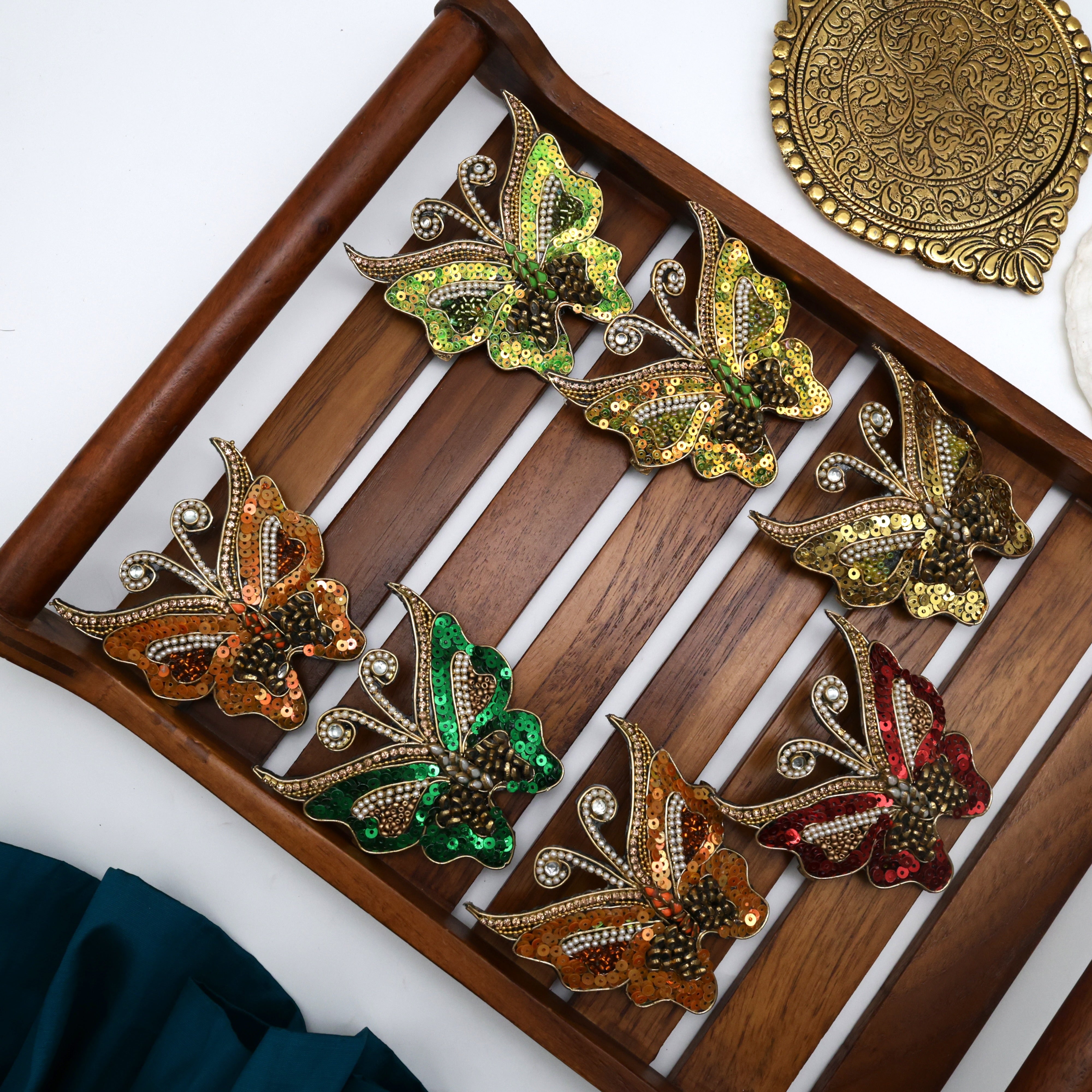 Handmade Sequins Kundan Butterfly French Barrette Hair Clip For Women