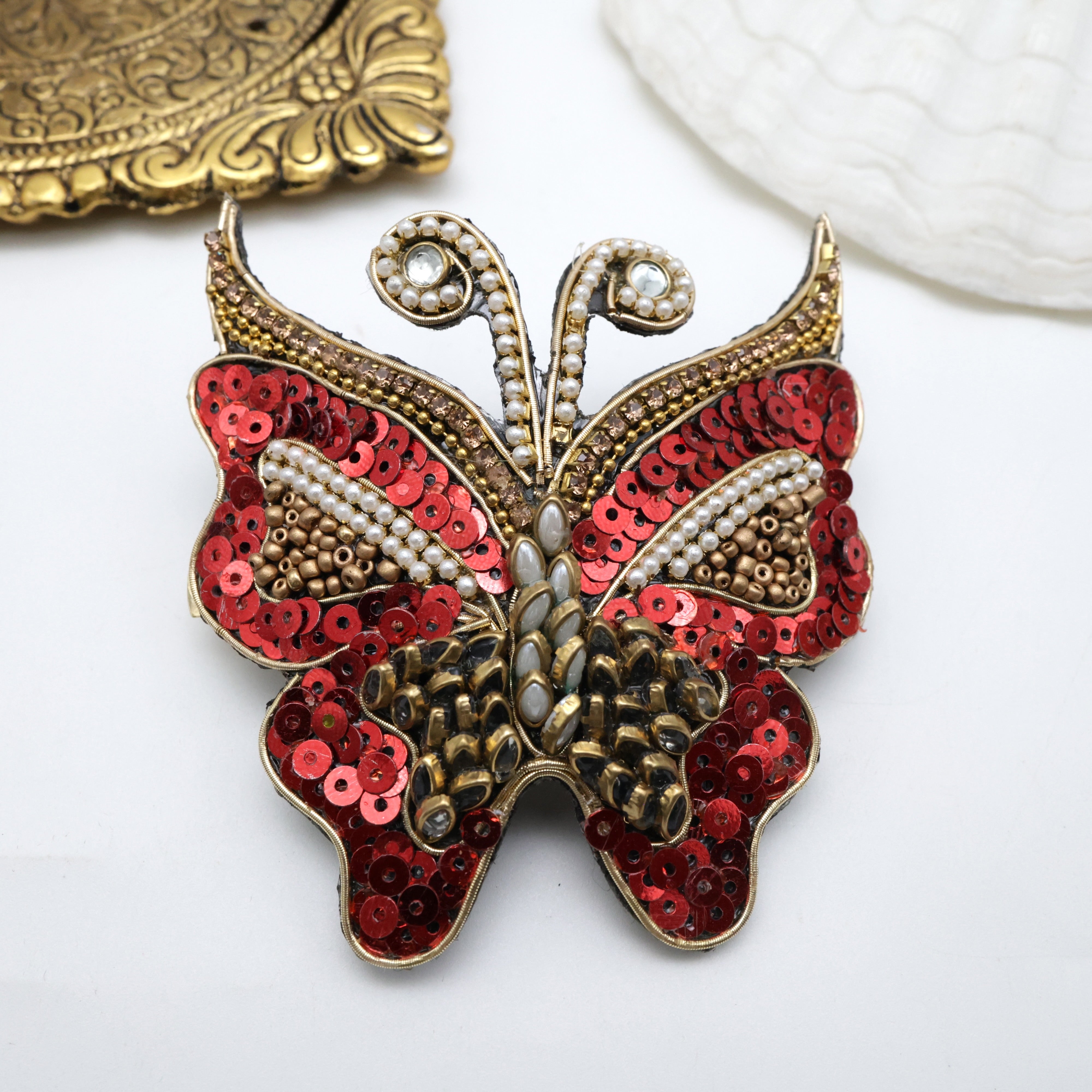 Handmade Sequins Kundan Butterfly French Barrette Hair Clip For Women
