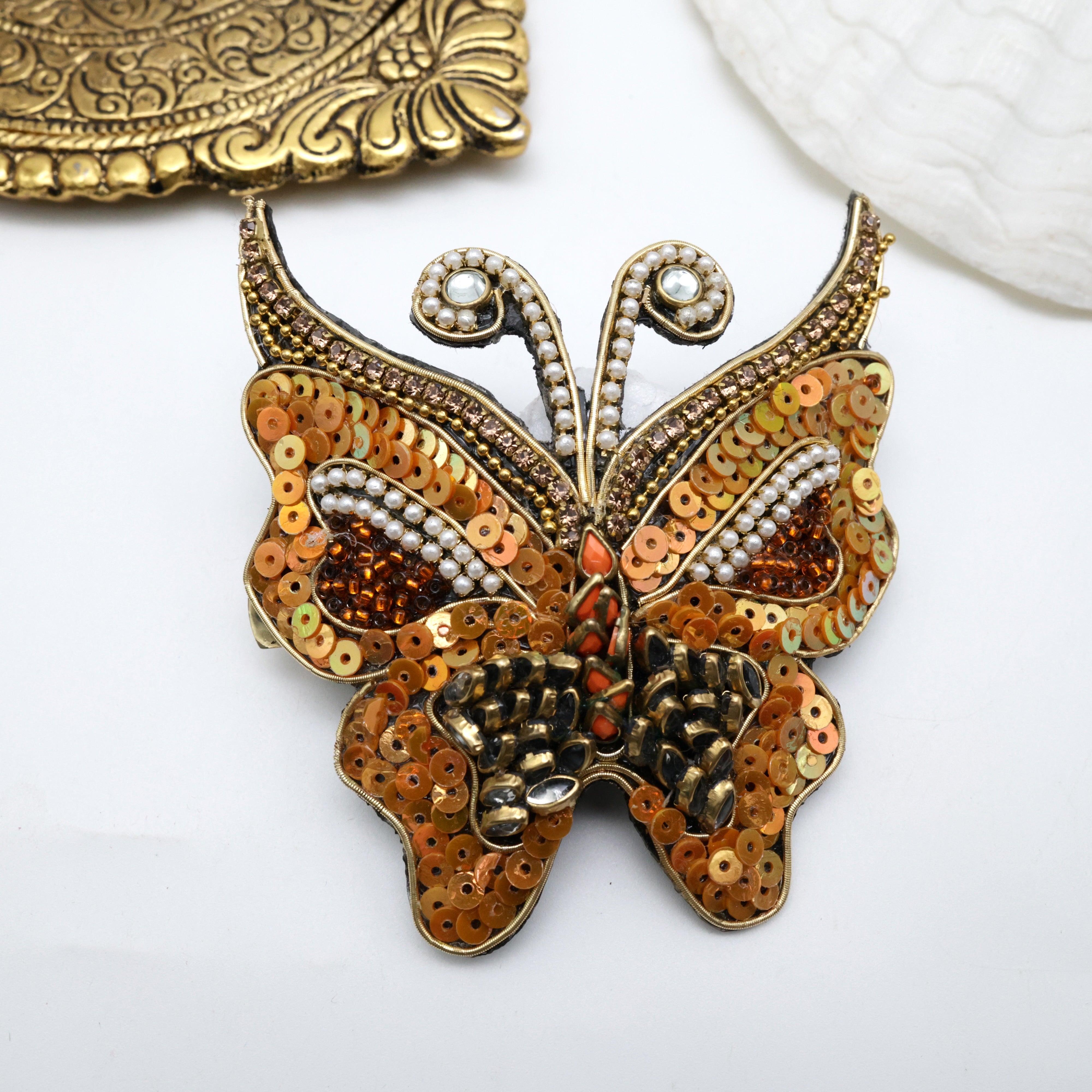 Handmade Sequins Kundan Butterfly French Barrette Hair Clip For Women