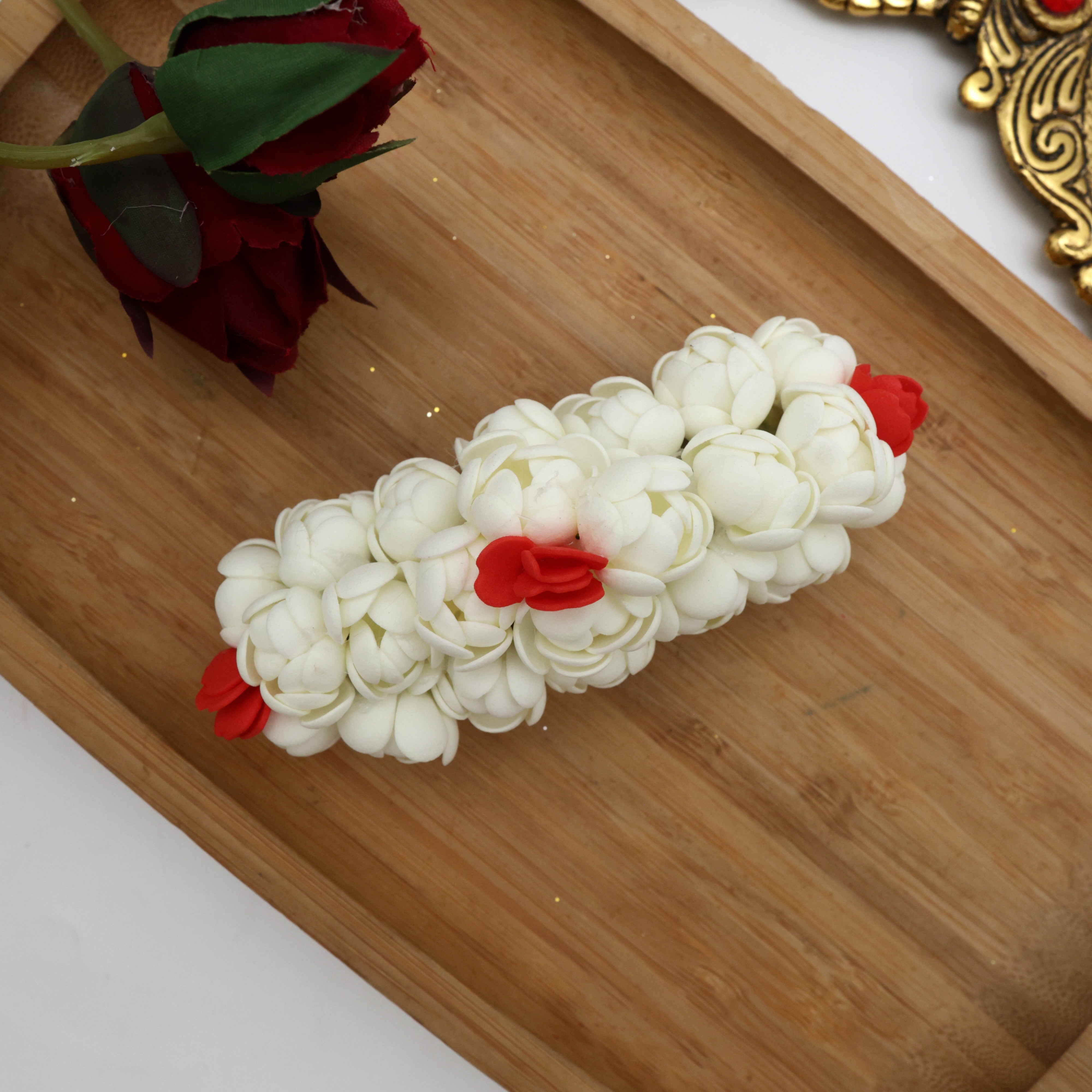 Handmade Bloomed Foam Jasmine With Rose French Barrette Hair Clip For Women