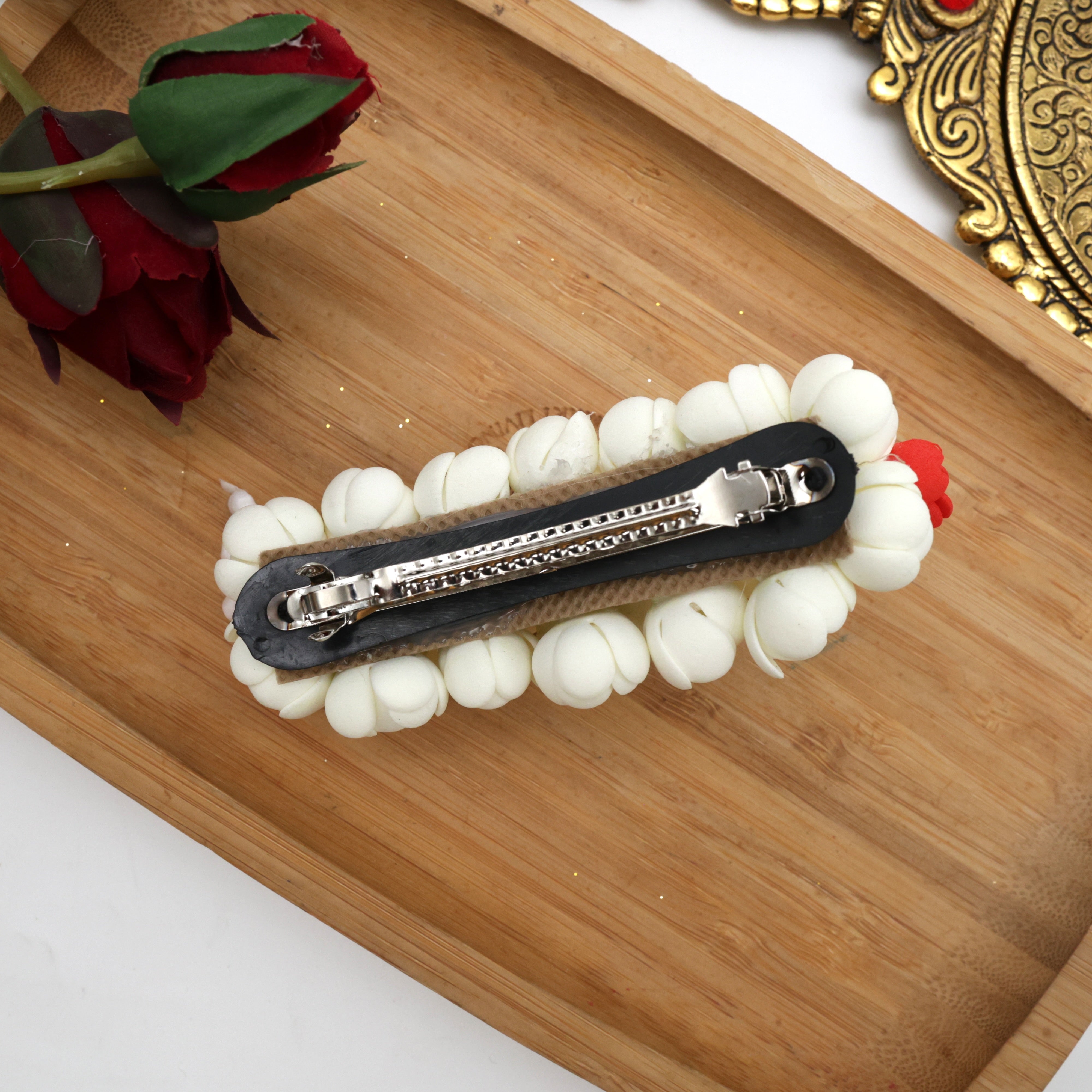 Handmade Bloomed Foam Jasmine With Rose French Barrette Hair Clip For Women