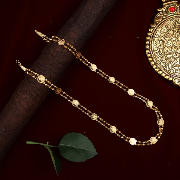 REAL GOLD TONE TRADITIONAL DOUBLE LINE LAKSHMI COIN MALA