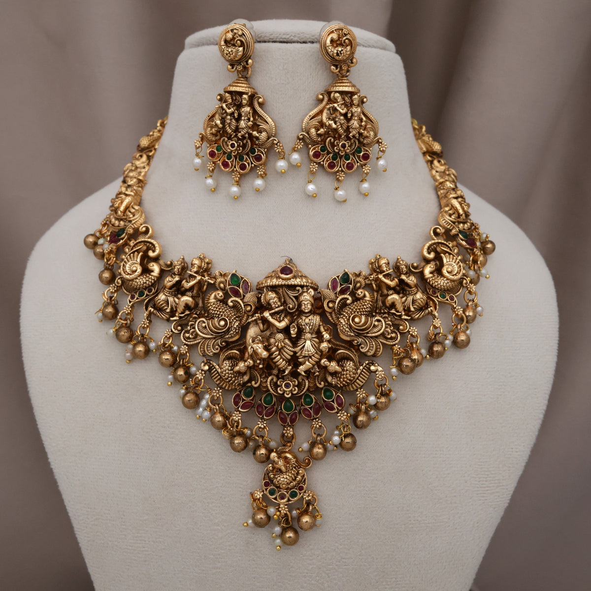 Antique Nagas Radhe Krishna Budget Bridal Necklace Set