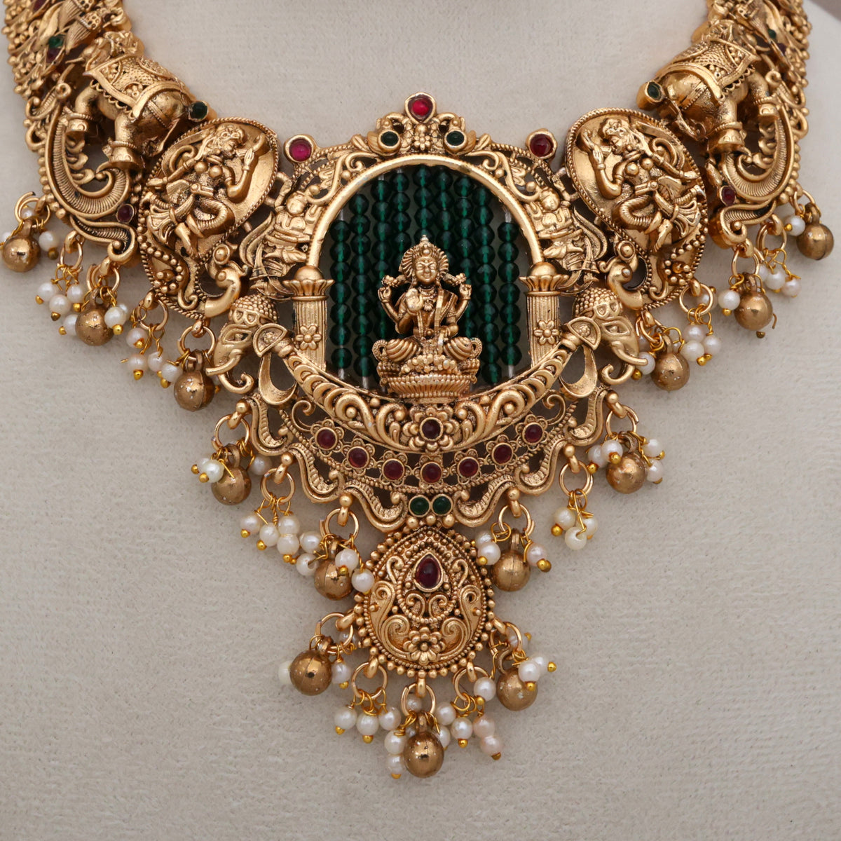 Antique Matte Nagas Green Mantap Lakshmi Budget Bridal Necklace Set