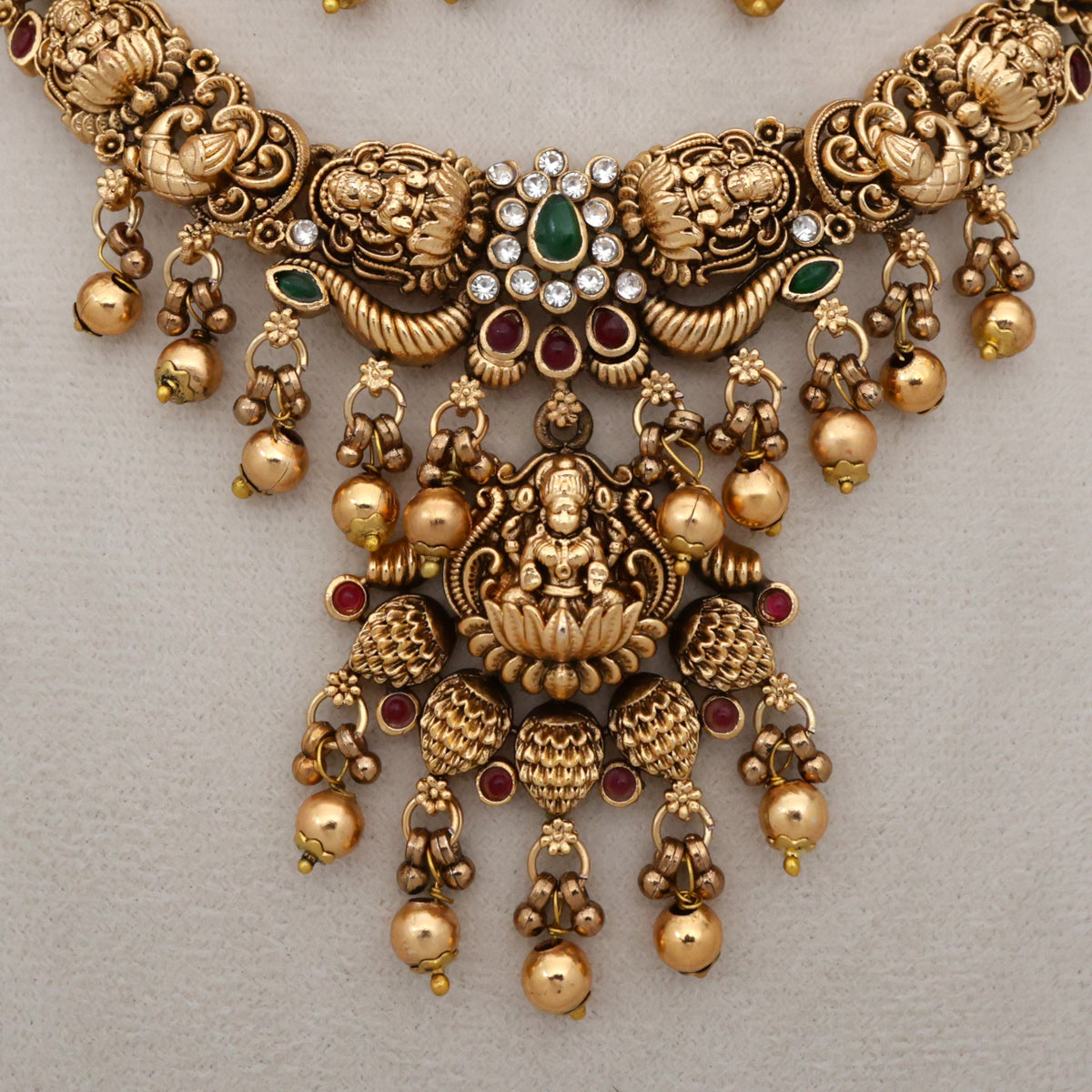 Real Gold Inspired Nagas Antique Gold Lakshmi Budget Bridal Necklace Set