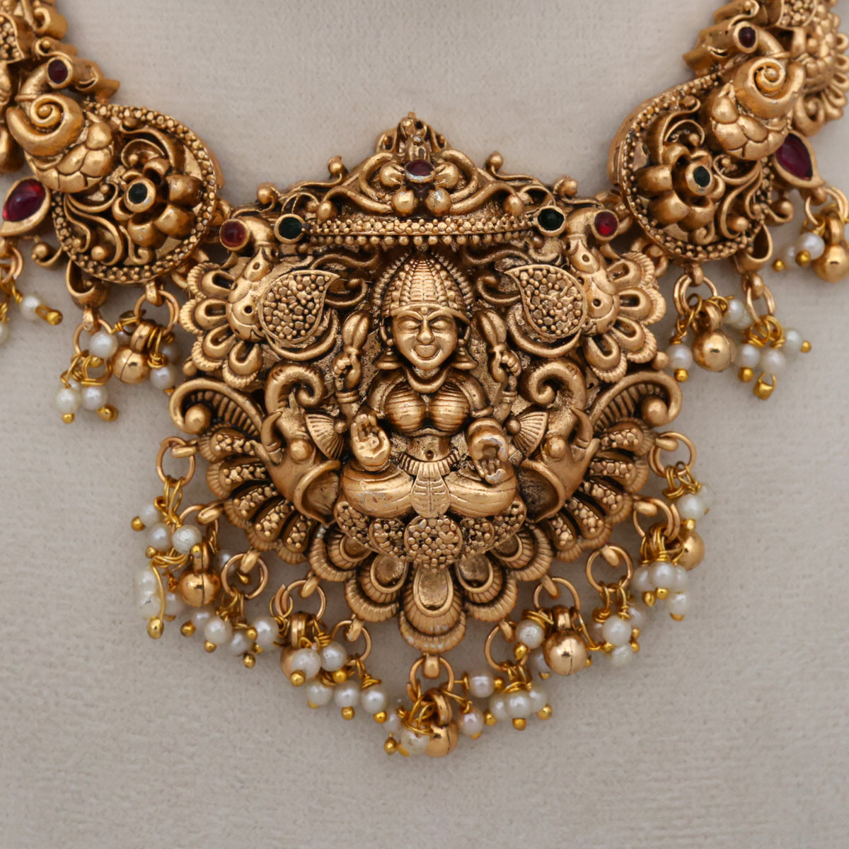 Gold Look Nagas Peacock Lakshmi Budget Bridal Necklace Set