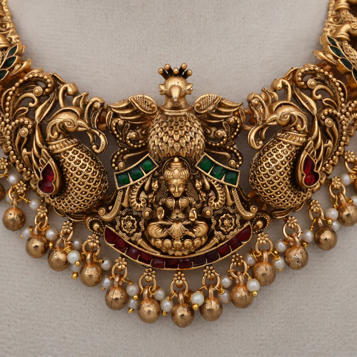 3D Gold Look Antique Matte Annam Lakshmi Budget Bridal Necklace Set