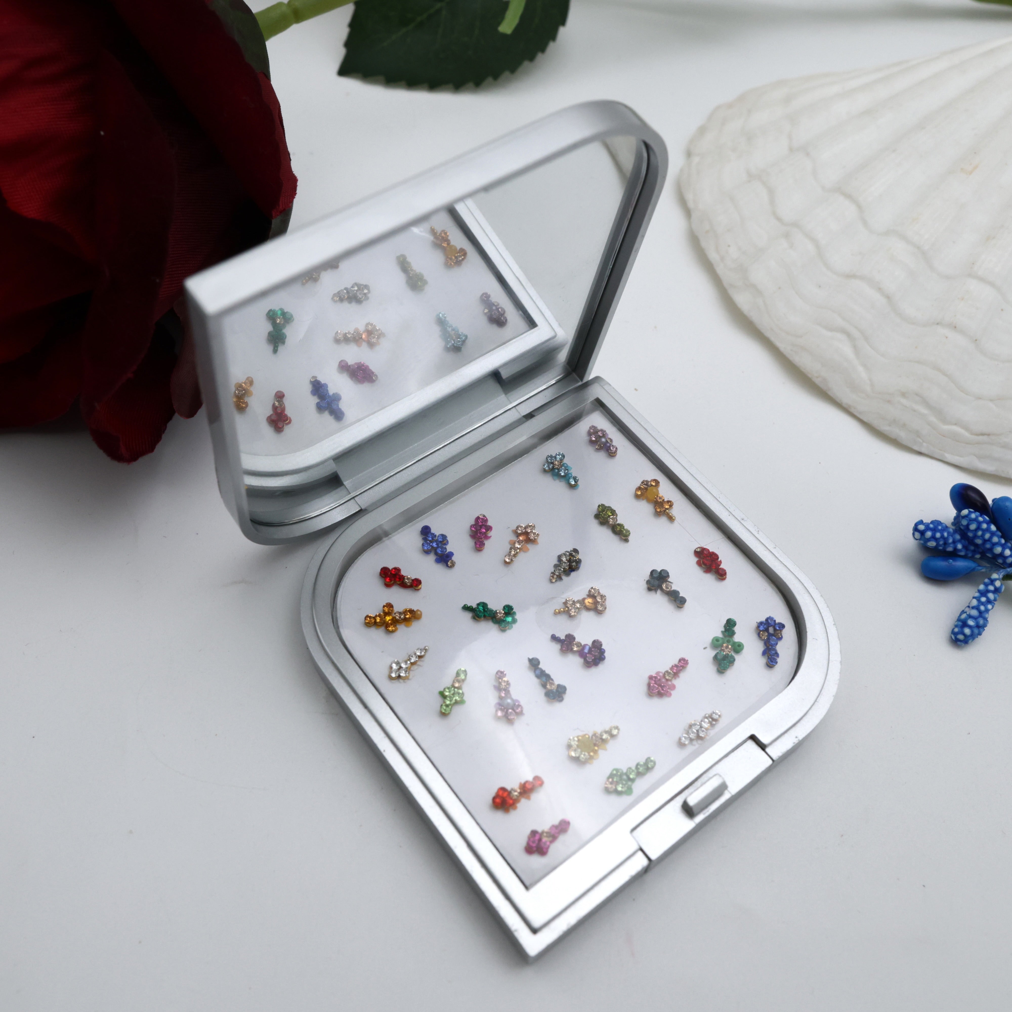 Premium Stone Tilakam Fancy Bindi Box With Mirror