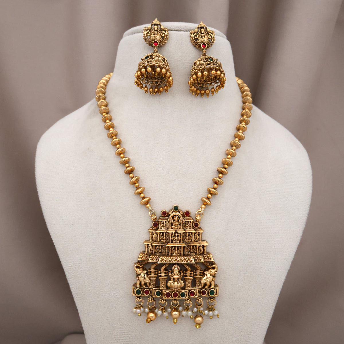 Antique Nagas Lakshmi Temple Gopuram Chakri Beads Necklace Set